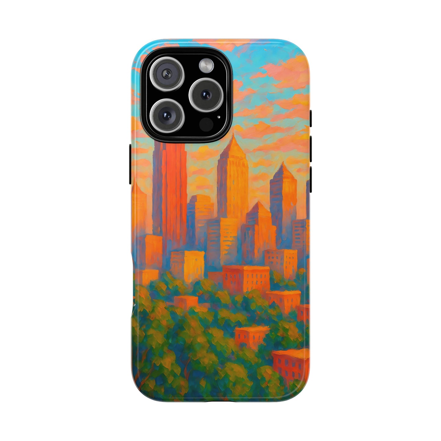 Cityscape Tough Phone Case, Atlanta Skyline Phone Cover, Sunset Glow Design Compatible with iPhone, Galaxy & Google
