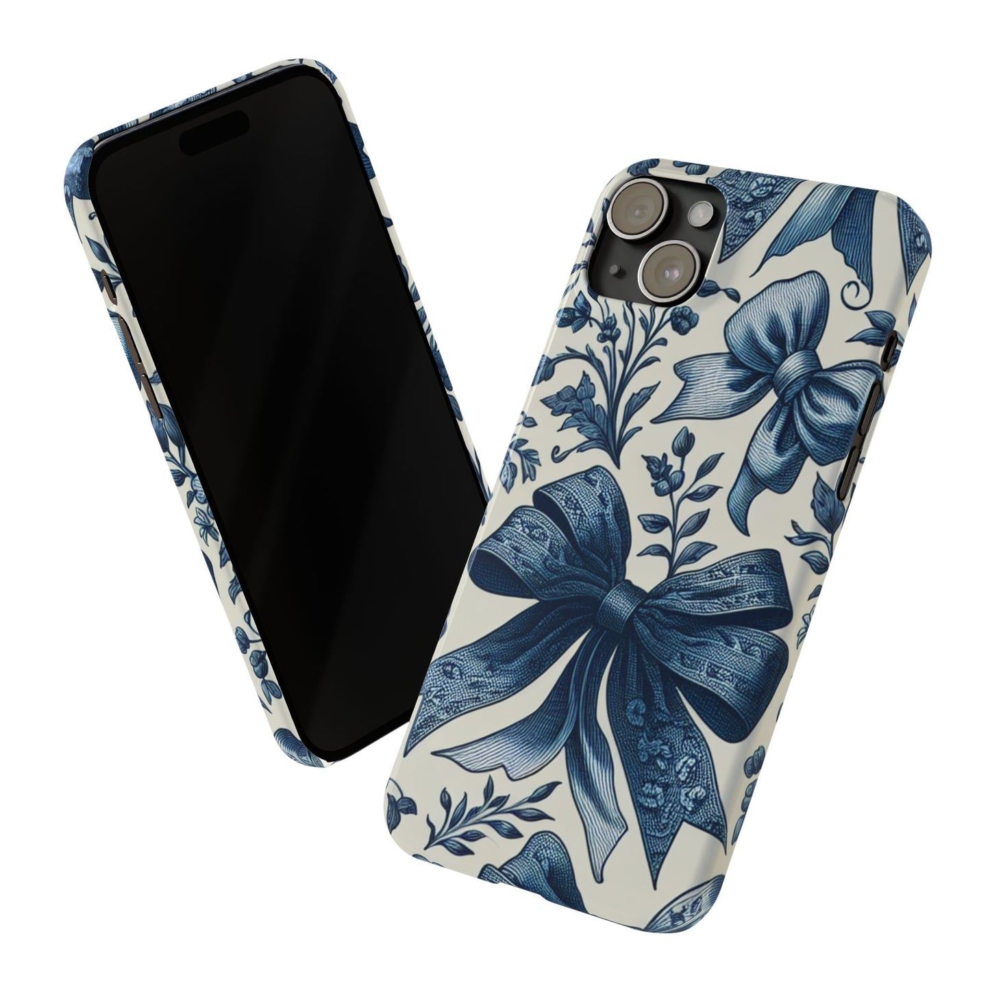Elegant Floral Bow Slim Phone Case, Blue Flower Phone Cover, Gift for Her, Stylish Tech Accessory, Wedding Gift, Floral Design