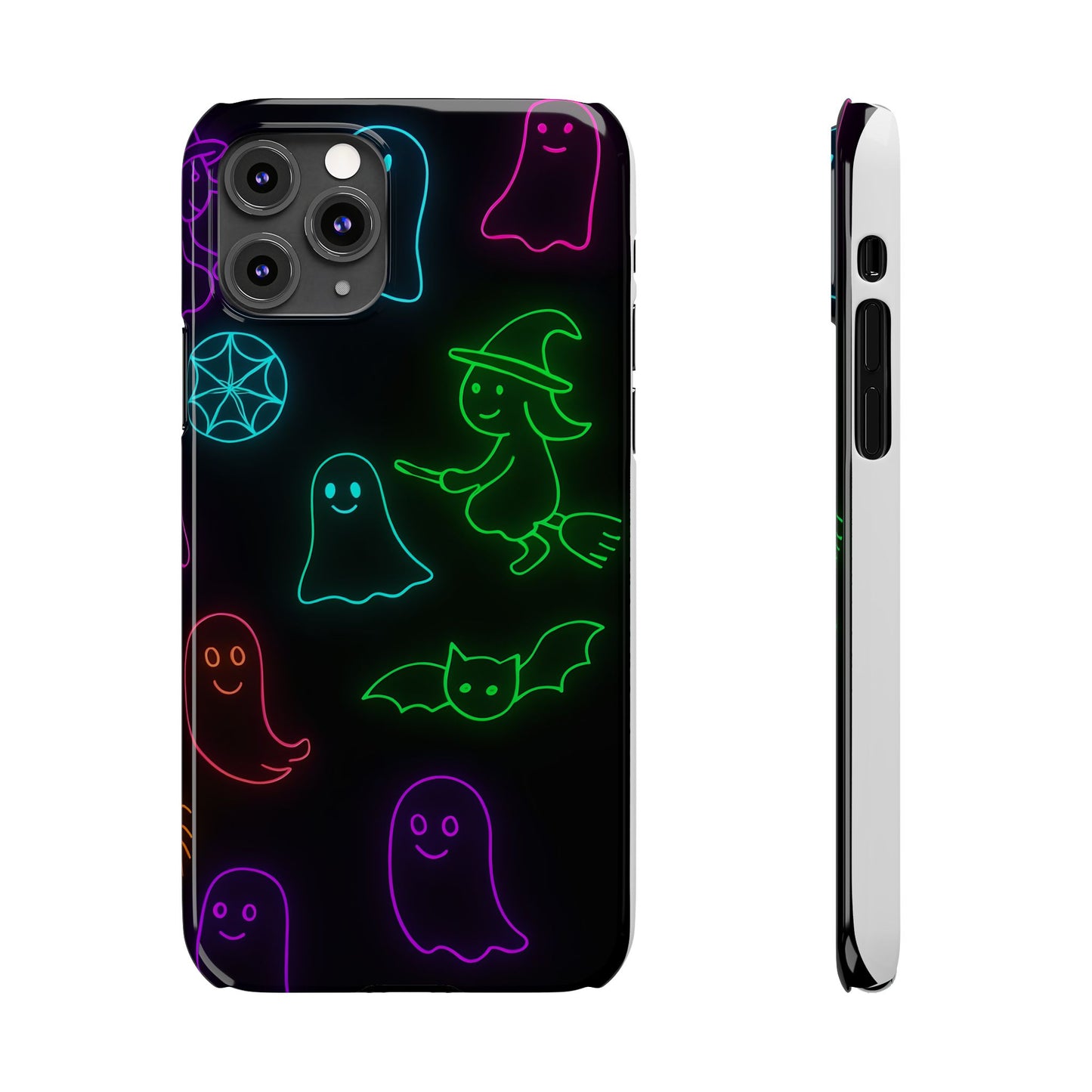 Neon Halloween Phone Case, Cute Ghost Witch Aesthetic Slim Phone Case, Compatible with iPhone, Galaxy, Google