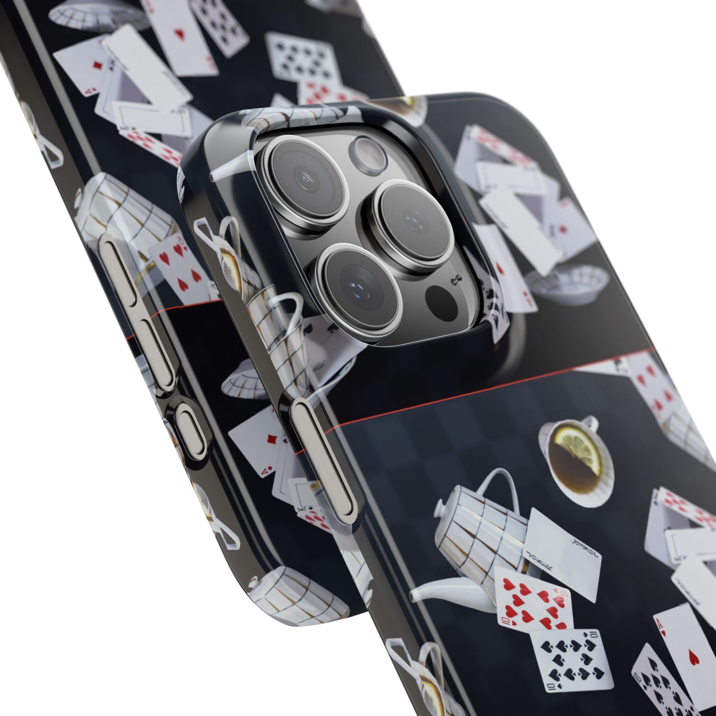 Alice in Wonderland Cards Slim Phone Case, Mad Hatter Tea Party iPhone 16 17 Cover, Fantasy Playing Cards Galaxy Google Protection