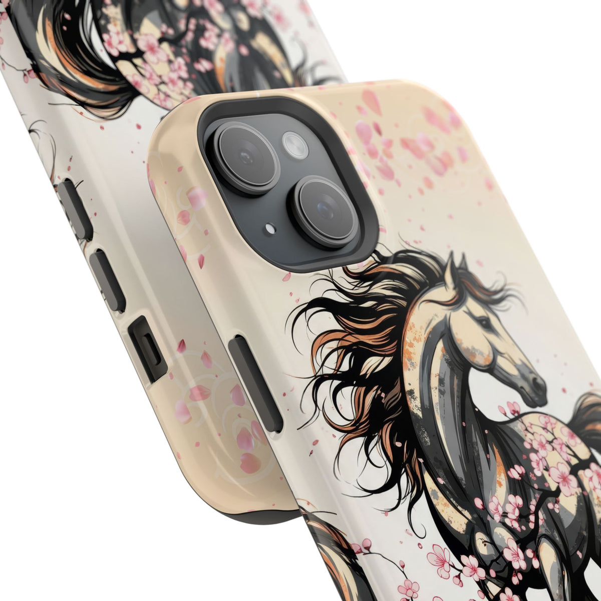 Year of the Horse Floral Art Magnetic Phone Case, Chinese Zodiac 2026 Design, compatible with iPhone 17 16 15 14 13