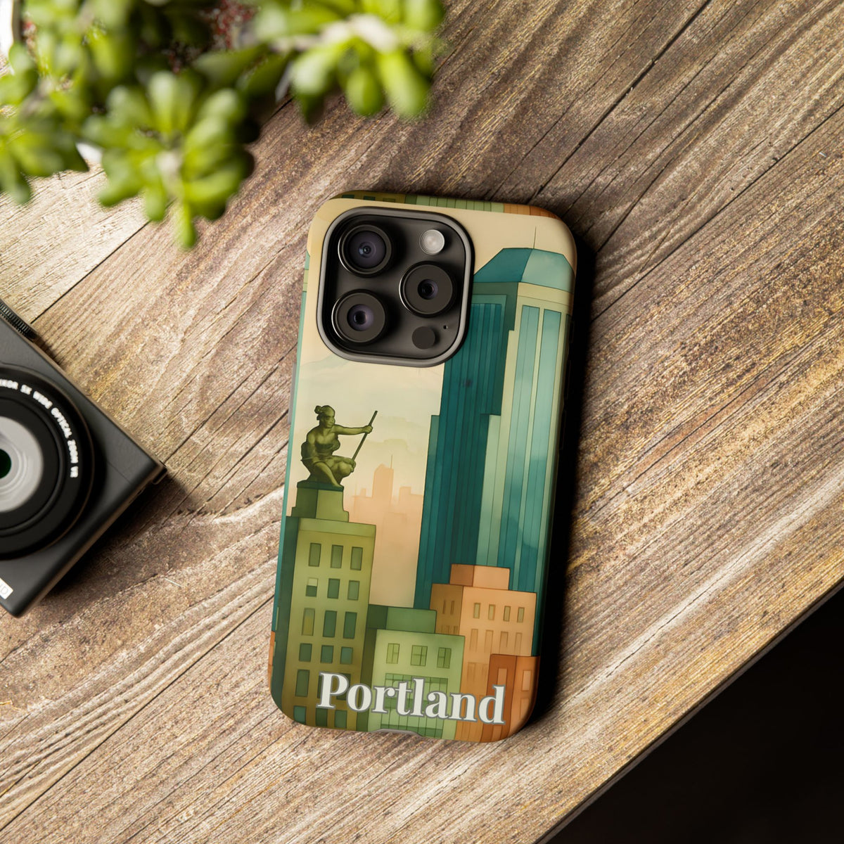 Portland Cityscape Phone Case • Urban Skyline Art Tough Case • Watercolor City Aesthetic • Gift for Travelers • Compatible with iPhone, Galaxy, Google