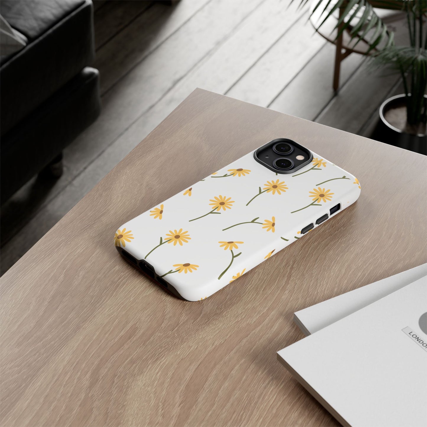 Sunflower Floral Tough Phone Case - Minimal Daisy-Inspired Print, Simple Botanical Aesthetic, Compatible with iPhone, Galaxy, and Google