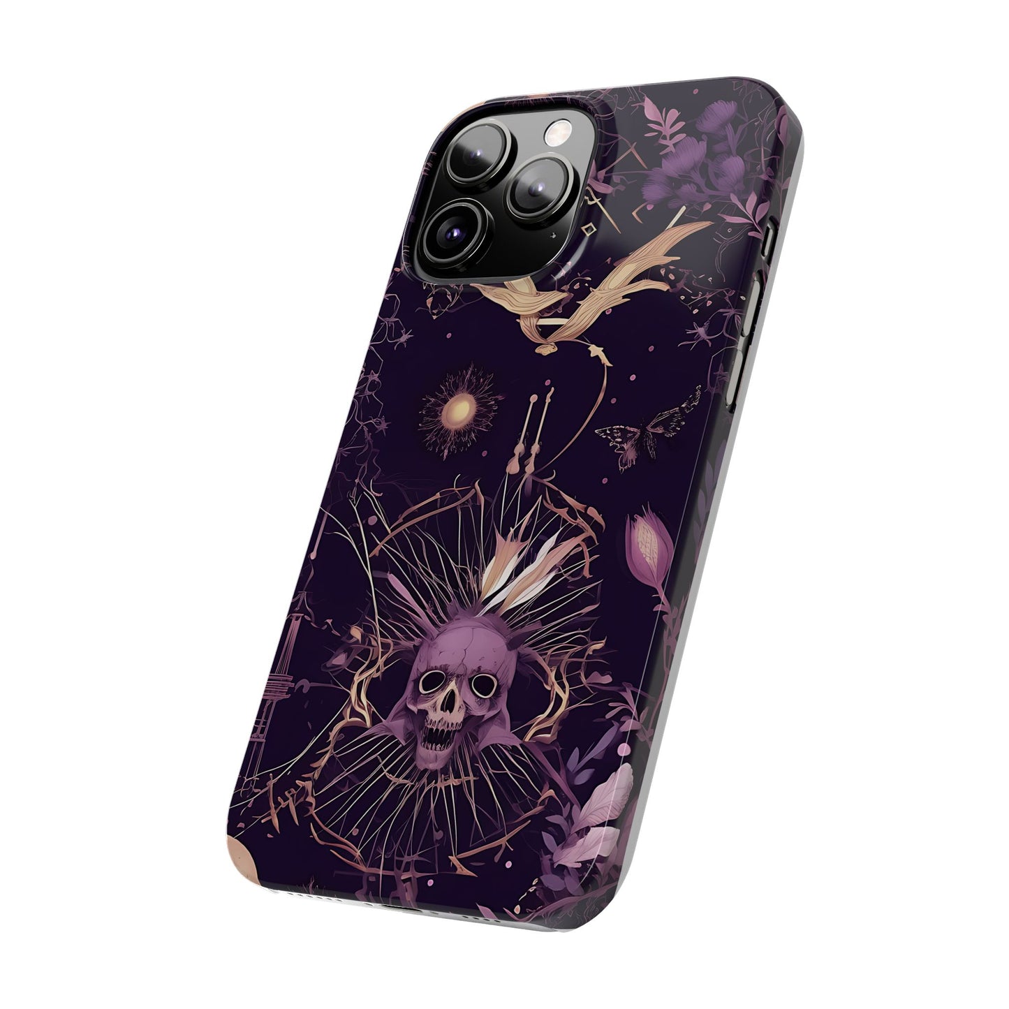 Gothic Floral Slim Phone Cases, Ghostly Style Mobile Cover, Dark Aesthetic Gift, Unique Protective Case, Perfect for Halloween