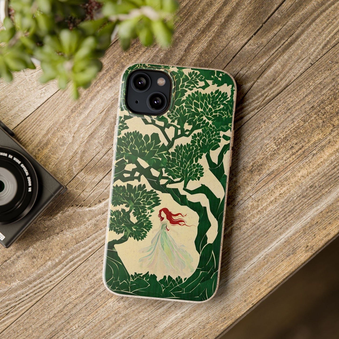 Ginger Fairy Biodegradable Phone Case, Enchanted Forest Redhead Art, Irish Green Fantasy Compatible with iPhone 17, 16, 15, 14, 13, 12, 11