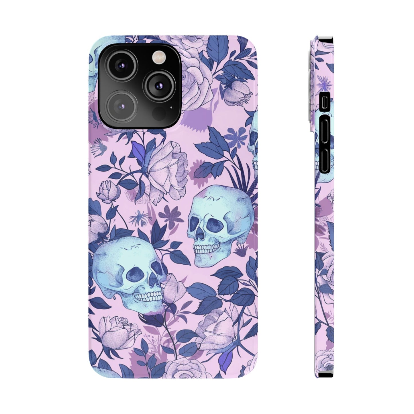 Floral Skull Slim Phone Case - Aesthetic, Trendy, Gift for Goth Lovers, Unique Phone Accessories, Floral Print, Halloween Decor