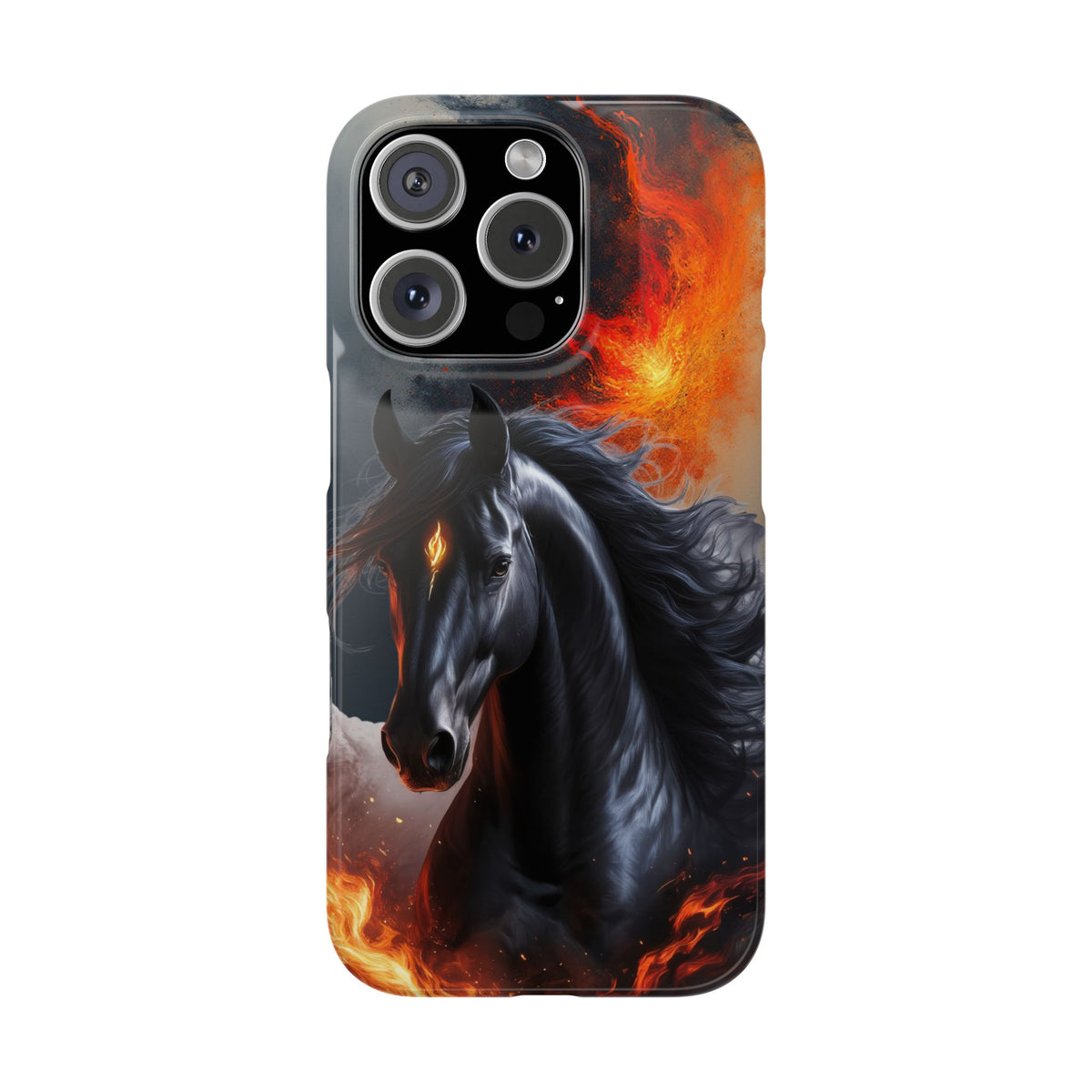 Year of the Horse Black Art Slim Phone Case, Chinese Zodiac 2026 Design, compatible with iPhone 17 16 15 14 13 12 11