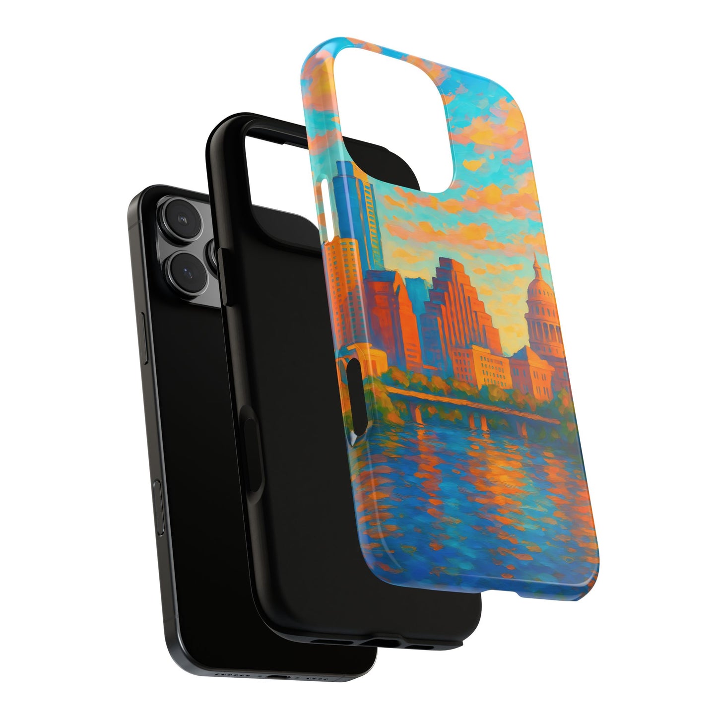Cityscape Tough Phone Case, Austin Texas Skyline Phone Cover, Sunset Glow Design Compatible with iPhone, Galaxy & Google