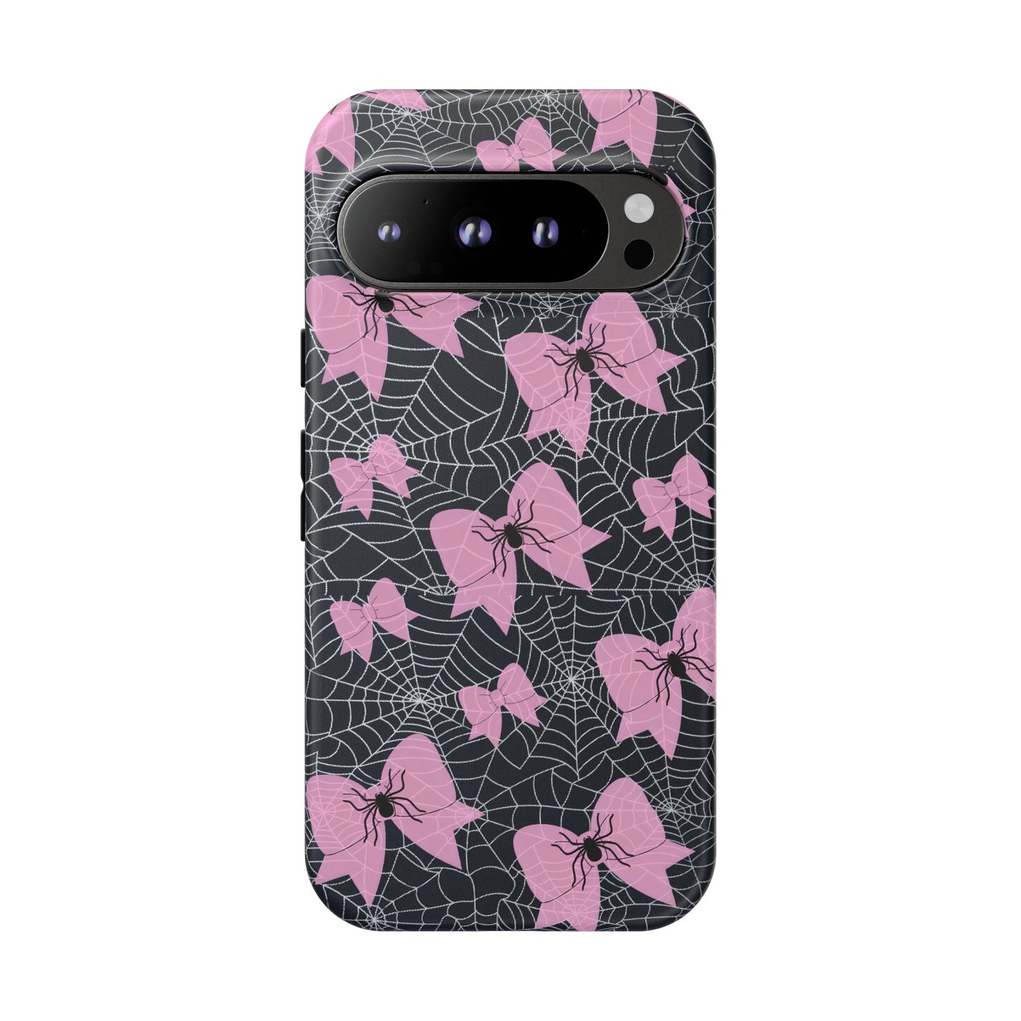 Pink Spider Bow Phone Case, Goth Coquette Spiderweb Phone Cover Creepy Cute Halloween Aesthetic Case Spooky Glam Girl Accessory for Alt Fans