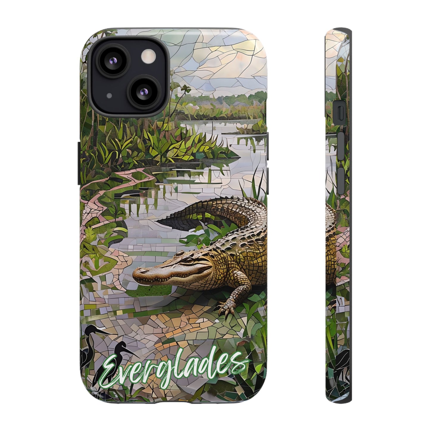 Everglades Mosaic Tough Phone Case - Tropical Wetland Art, Lush Green  Nature Aesthetic, Compatible with iPhone, Galaxy, and Google Phones