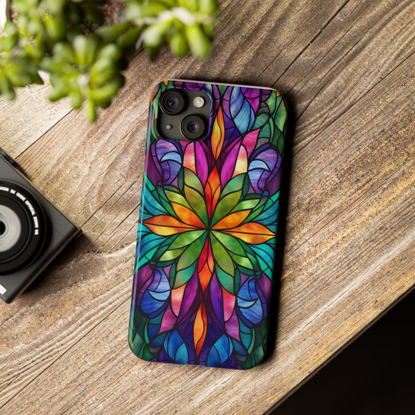 Vibrant Floral Slim Phone Cases, Colorful Cell Phone Cover, Stained Glass Design, Unique Gift for Her, Artistic Accessories, Phone Case