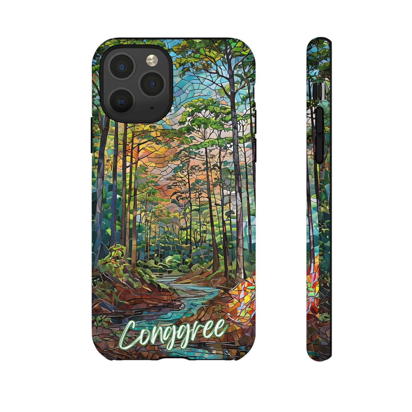 Congaree Mosaic Tough Phone Case - Lush Swamp Forest Art, Southeast Nature Aesthetic, Compatible with iPhone, Galaxy, and Google Phones
