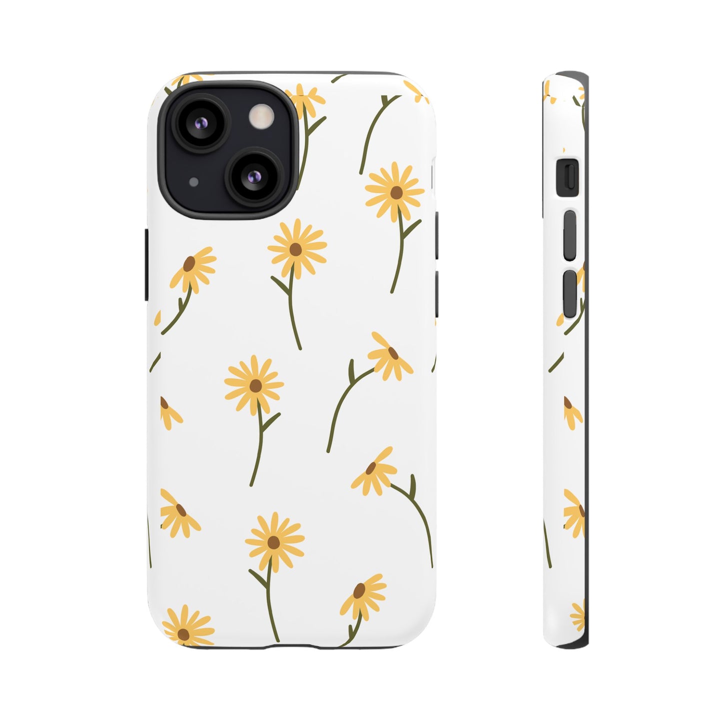 Sunflower Floral Tough Phone Case - Minimal Daisy-Inspired Print, Simple Botanical Aesthetic, Compatible with iPhone, Galaxy, and Google