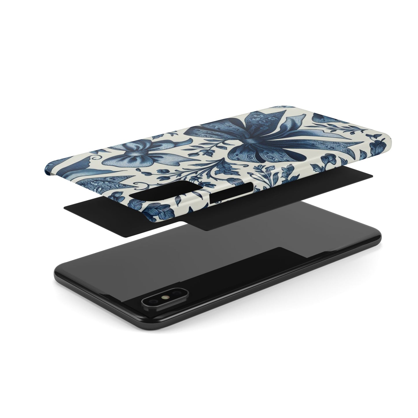 Elegant Floral Bow Slim Phone Case, Blue Flower Phone Cover, Gift for Her, Stylish Tech Accessory, Wedding Gift, Floral Design