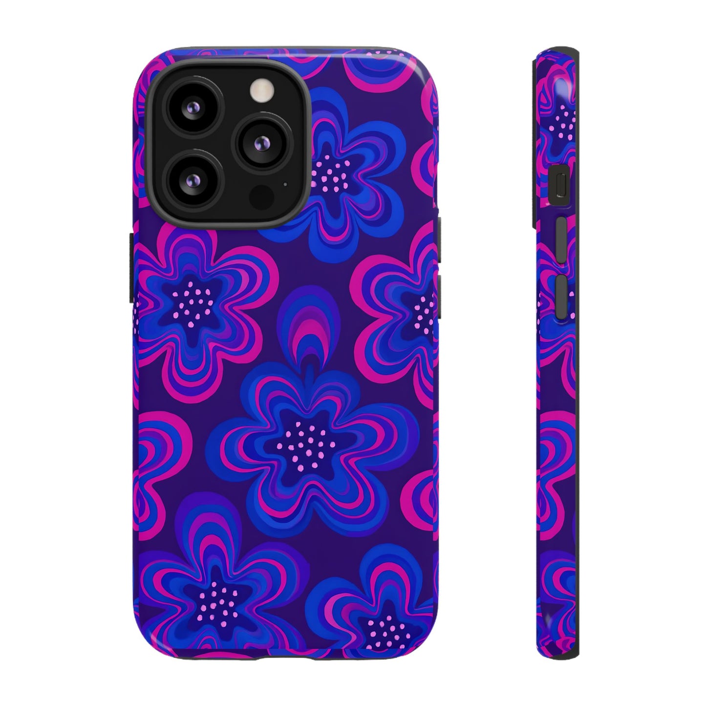Retro Swirl Flower Tough Phone Case - Groovy Psychedelic Floral Pattern, Funky Vintage Aesthetic, Compatible with iPhone, Galaxy, and Google
