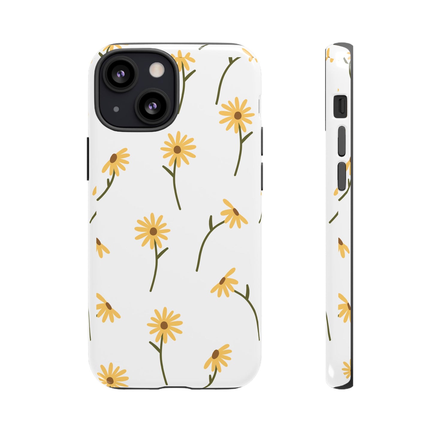 Sunflower Floral Tough Phone Case - Minimal Daisy-Inspired Print, Simple Botanical Aesthetic, Compatible with iPhone, Galaxy, and Google