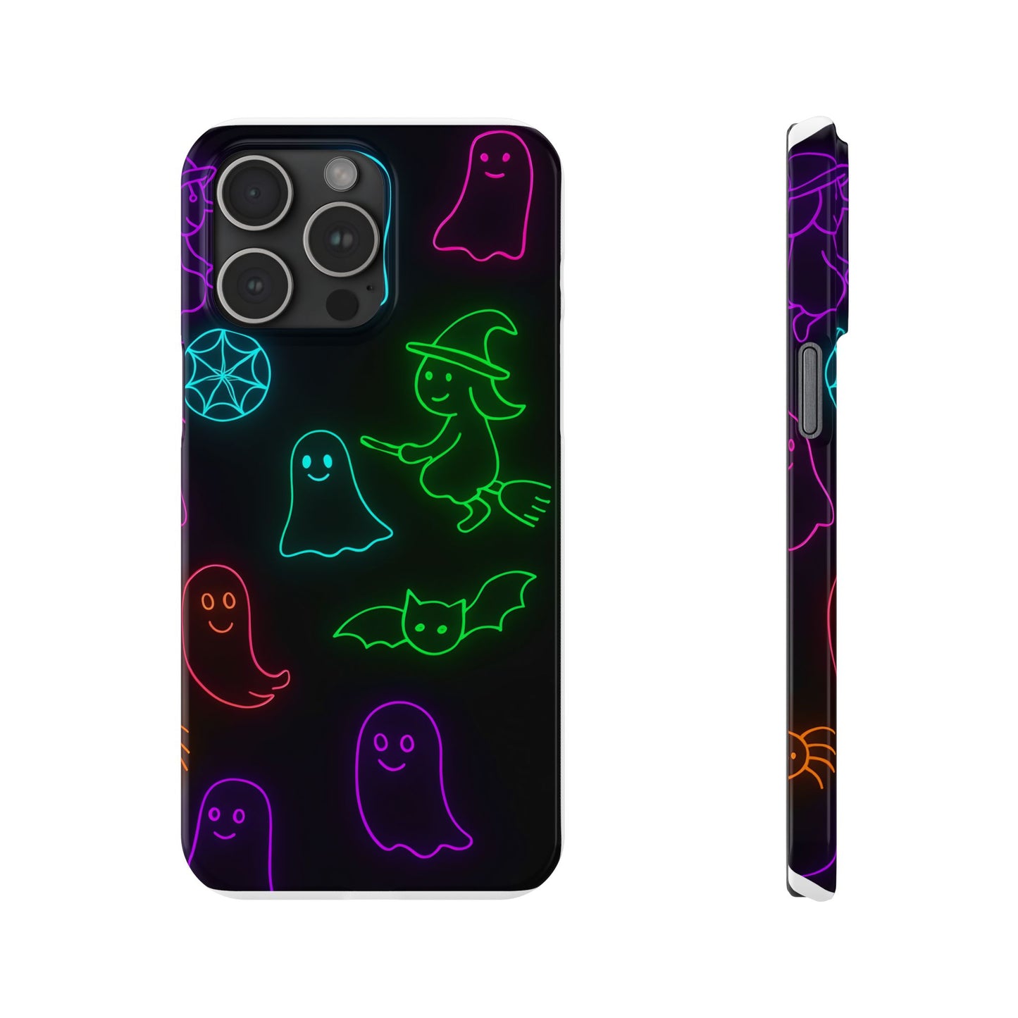 Neon Halloween Phone Case, Cute Ghost Witch Aesthetic Slim Phone Case, Compatible with iPhone, Galaxy, Google