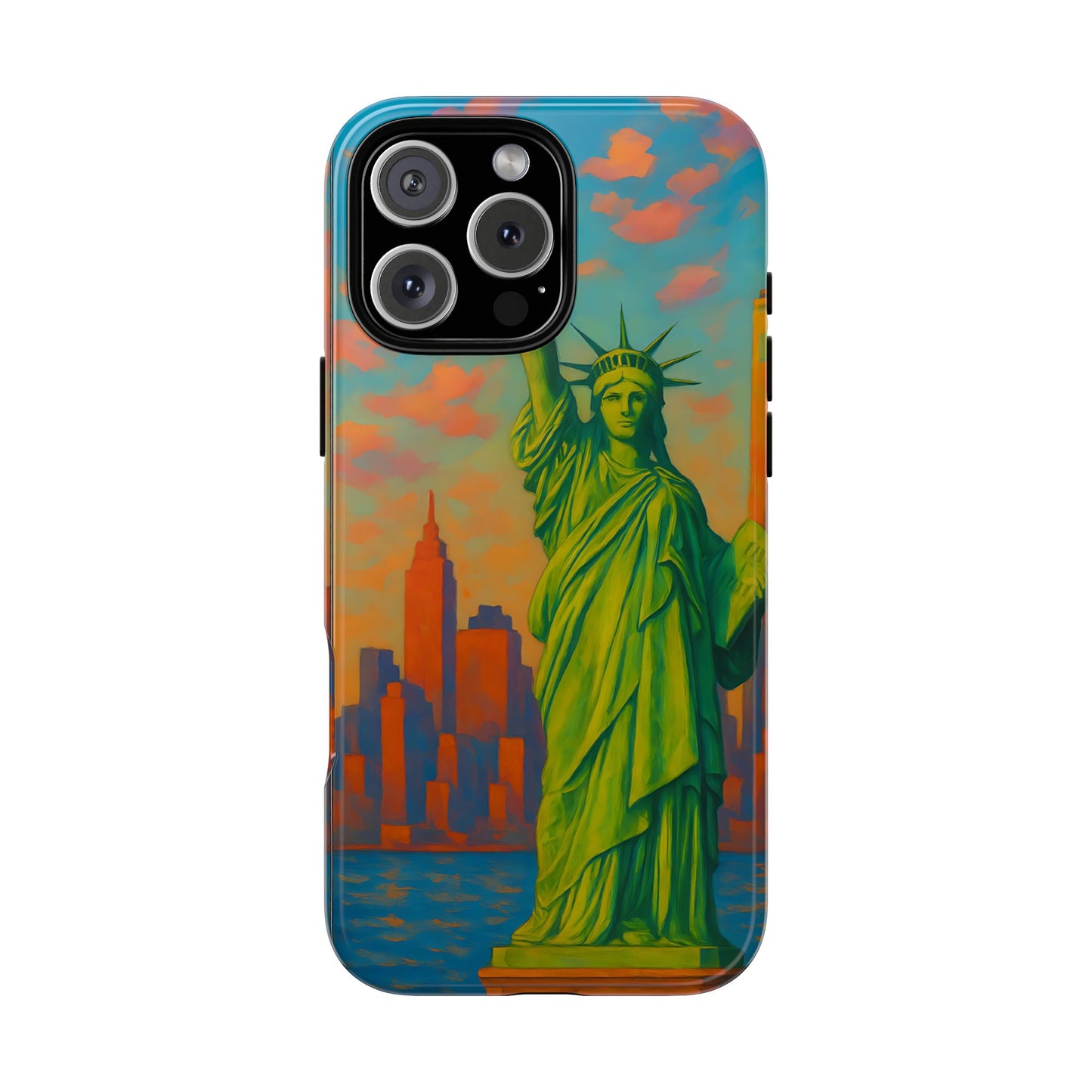 Cityscape Tough Phone Case, New York City Skyline Phone Cover, Sunset Glow Design Compatible with iPhone, Galaxy & Google