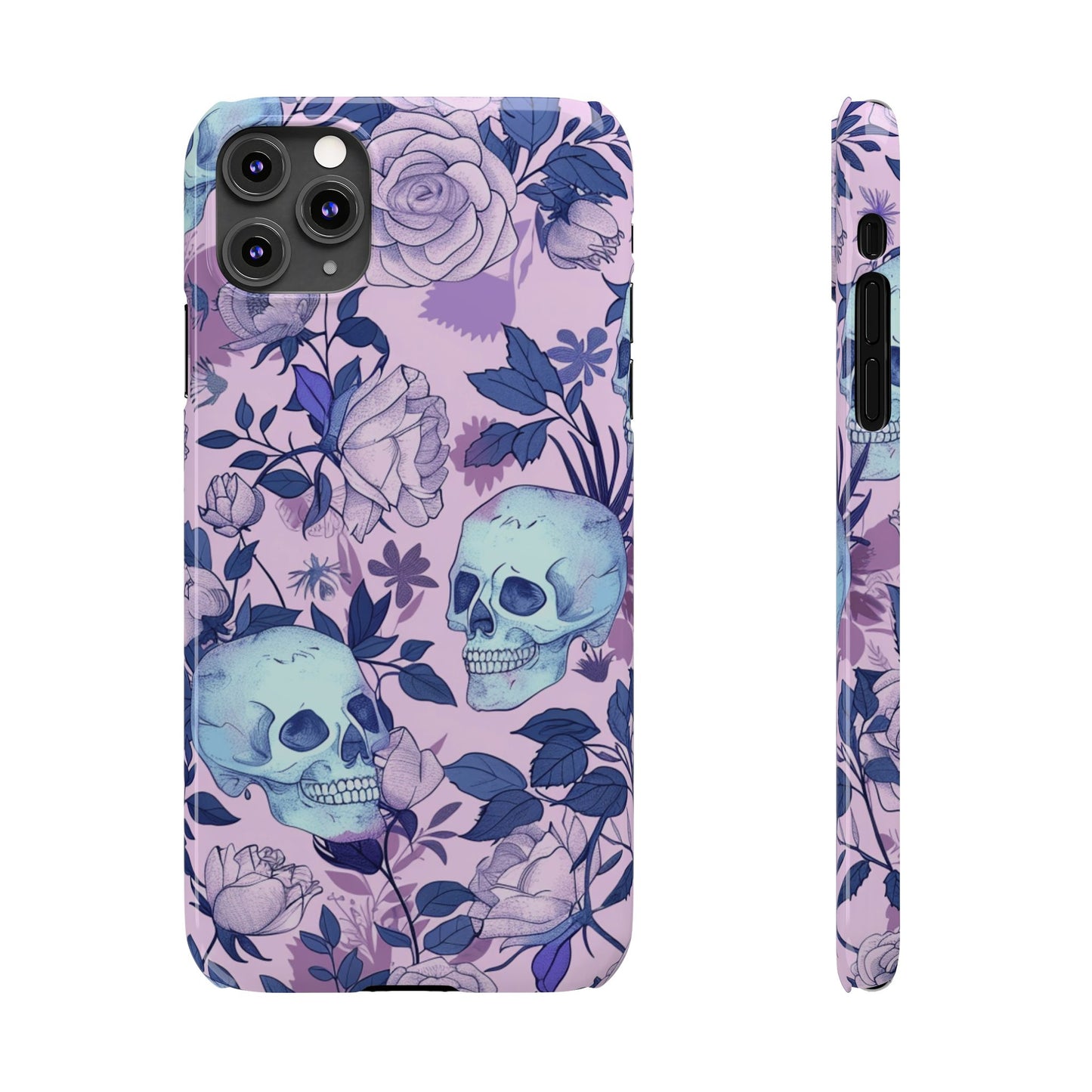 Floral Skull Slim Phone Case - Aesthetic, Trendy, Gift for Goth Lovers, Unique Phone Accessories, Floral Print, Halloween Decor
