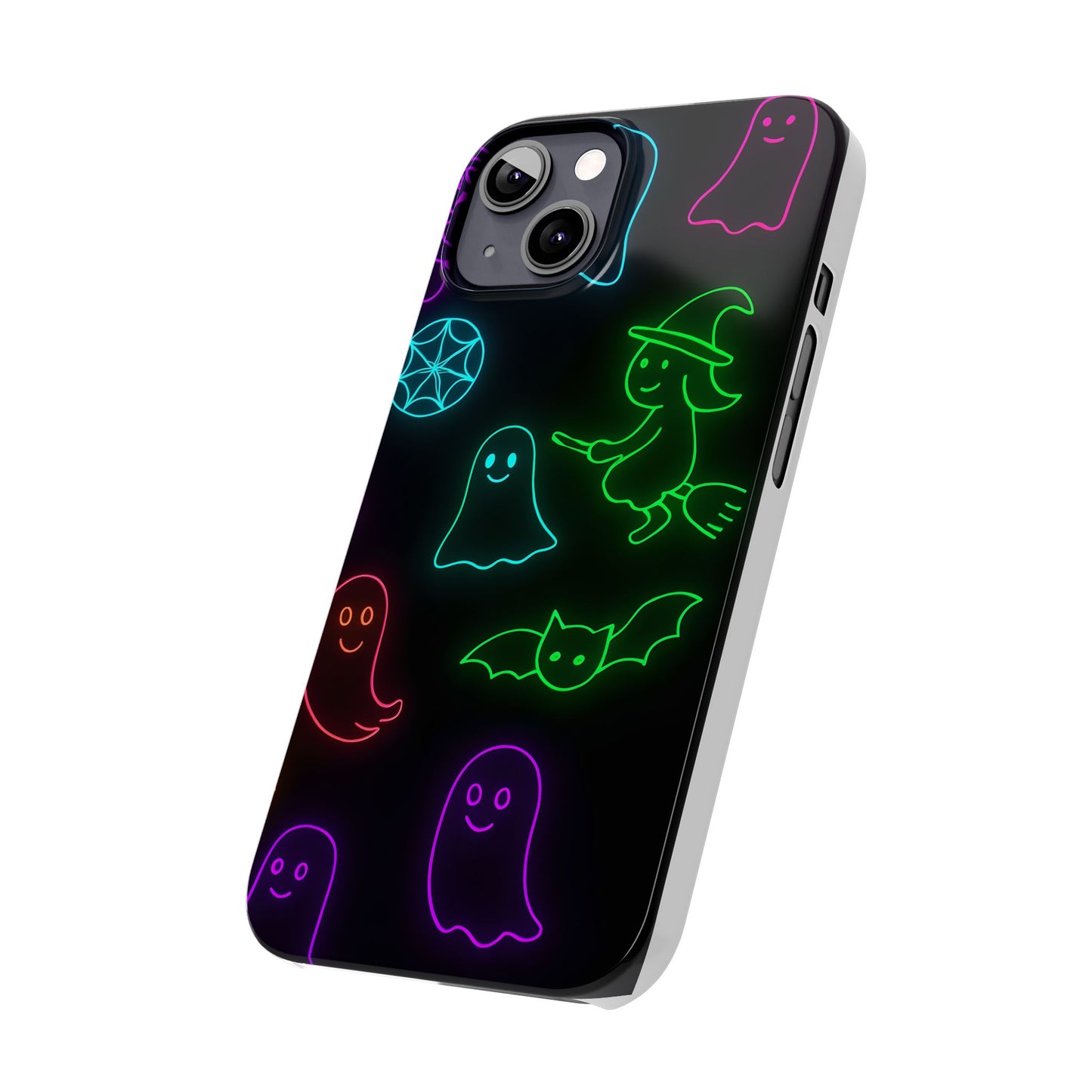Neon Halloween Phone Case, Cute Ghost Witch Aesthetic Slim Phone Case, Compatible with iPhone, Galaxy, Google
