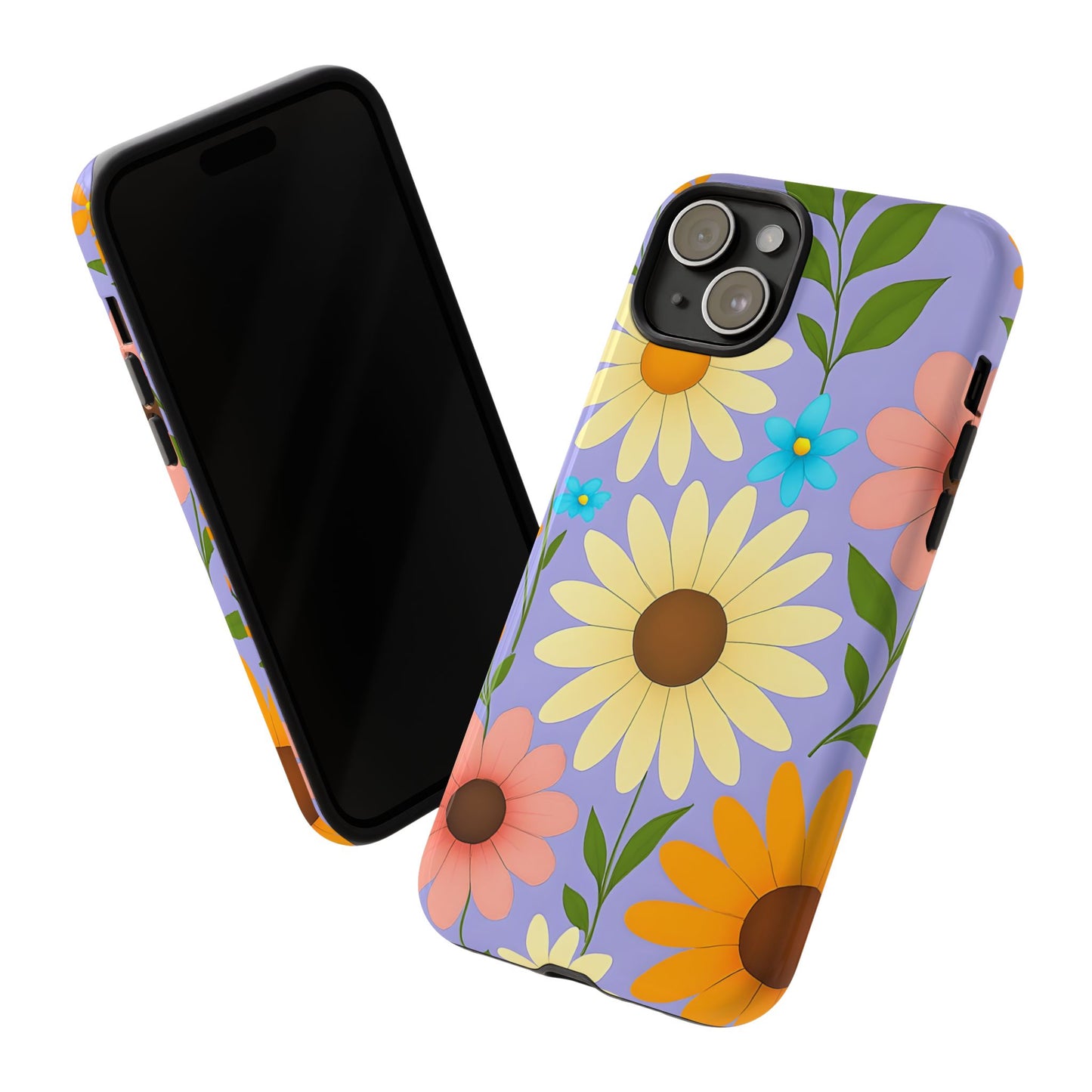 Minimal Daisy Flower Tough Phone Case - Retro Coquette Floral Print, Cute Soft Aesthetic, Compatible with iPhone, Galaxy, and Google Phones