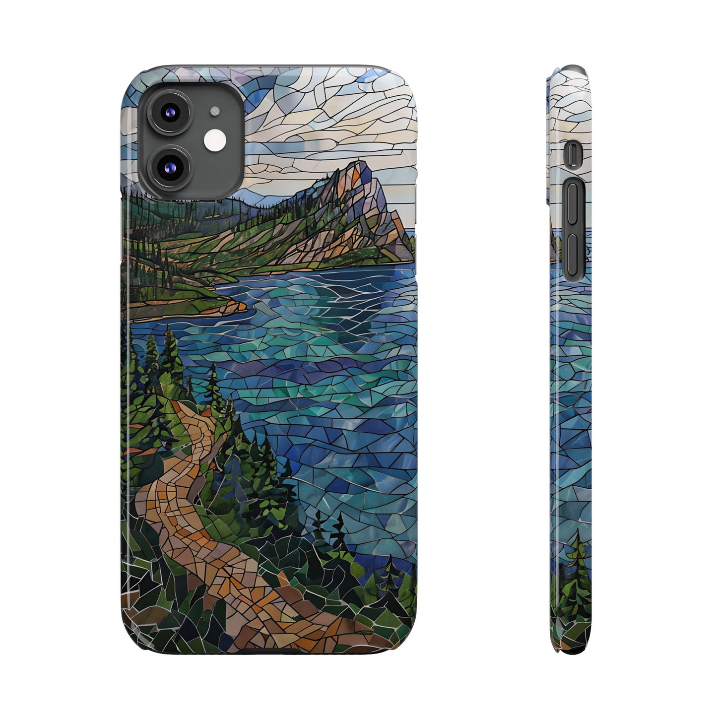 Isle Royale Mosaic Slim Phone Case, Remote Island Wilderness Art, Great Lakes Nature Aesthetic, Eco-Friendly Phone Accessory