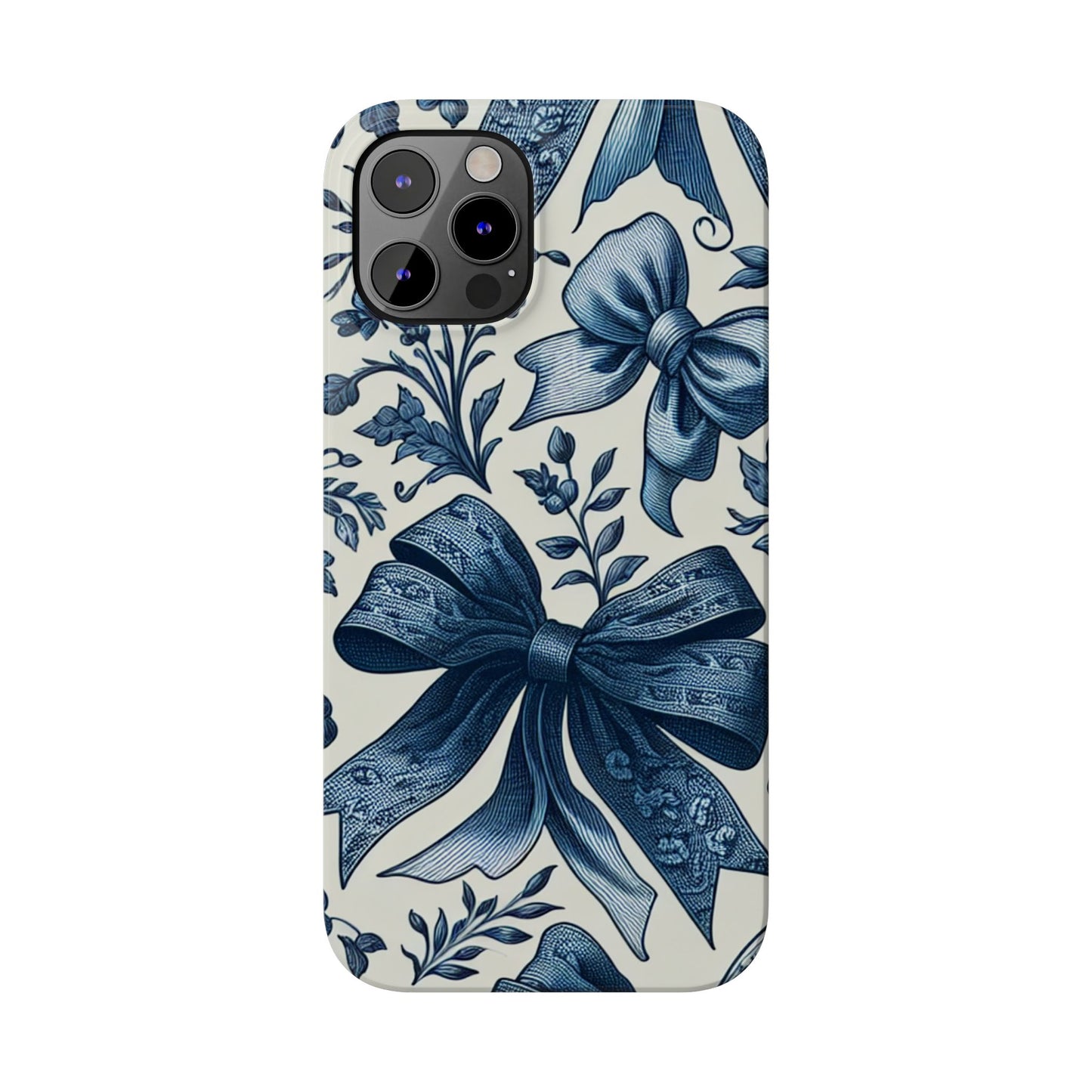 Elegant Floral Bow Slim Phone Case, Blue Flower Phone Cover, Gift for Her, Stylish Tech Accessory, Wedding Gift, Floral Design