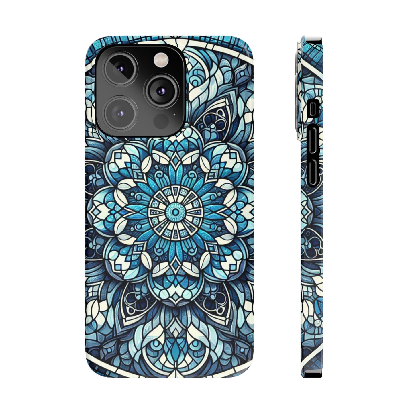 Decorative Slim Phone Case - Blue Mandala Design, Gift for Her, Phone Accessories, Boho Style, Unique Cell Phone Cover, Trendy Tech