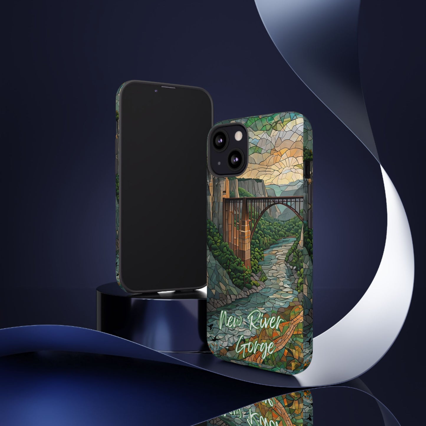 New River Gorge Mosaic Tough Phone Case, Mountain River Landscape Scenic Forest Aesthetic, Compatible with iPhone, Galaxy, and Google Phones
