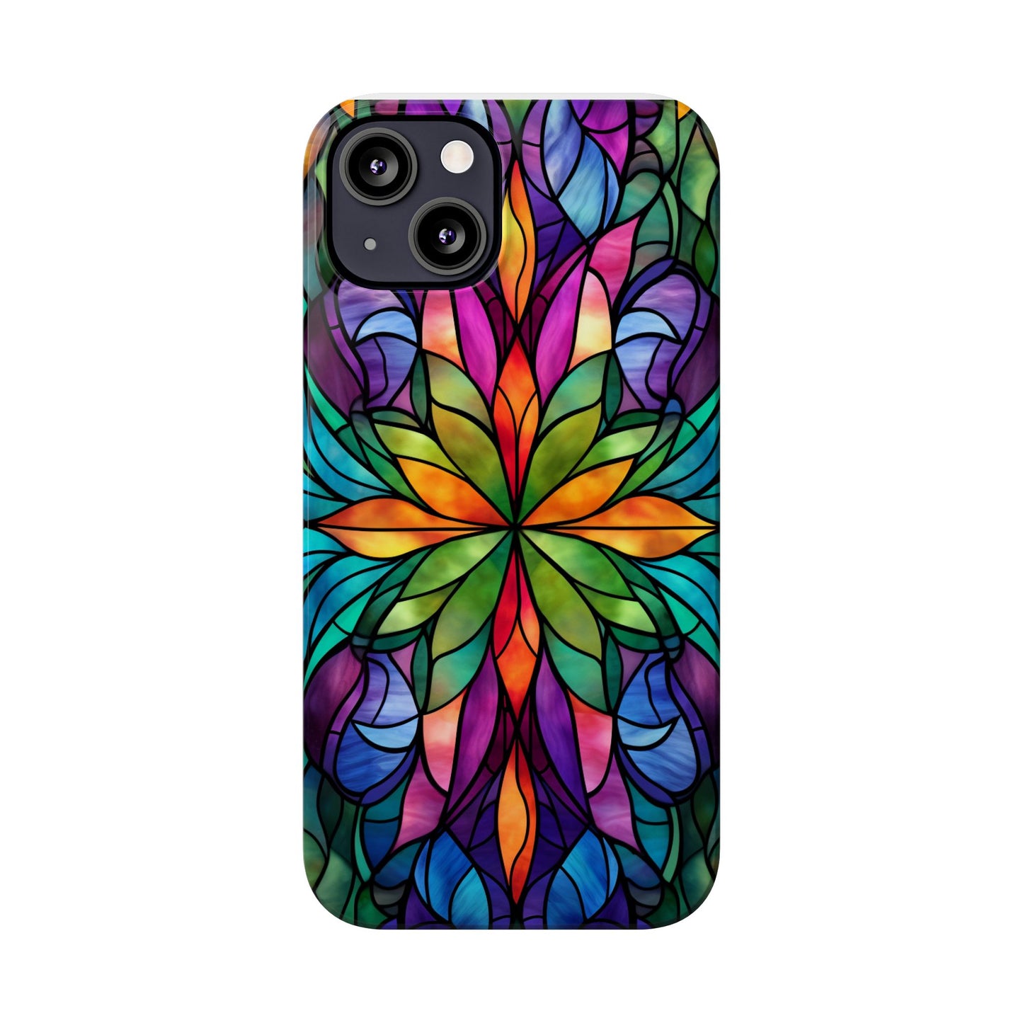Vibrant Floral Slim Phone Cases, Colorful Cell Phone Cover, Stained Glass Design, Unique Gift for Her, Artistic Accessories, Phone Case