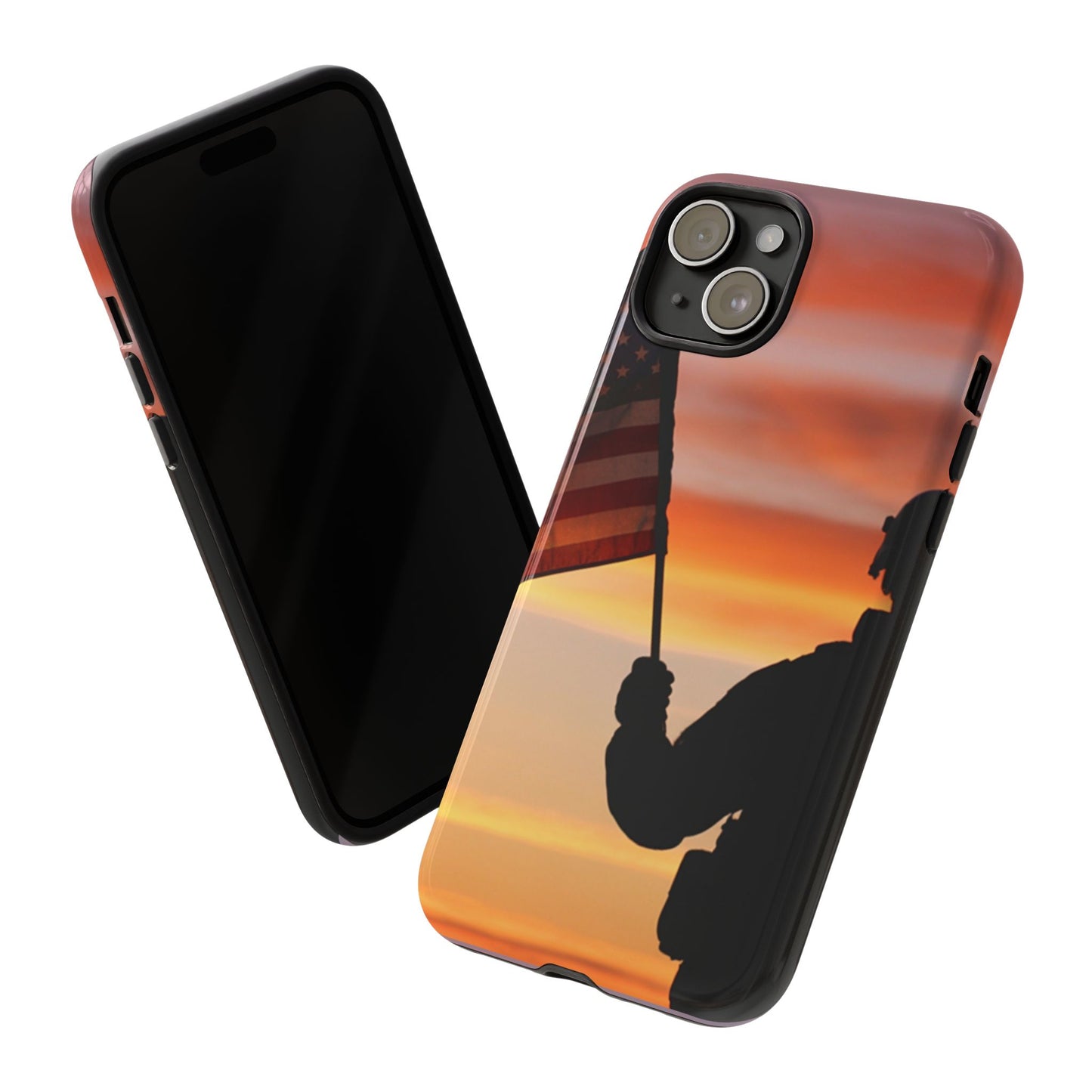 Sunset Soldier Veteran Flag Tough Phone Case, American Grunge USA Phone Cover, compatible with iPhone 17, 16, 15, 14, 13, Galaxy, Google