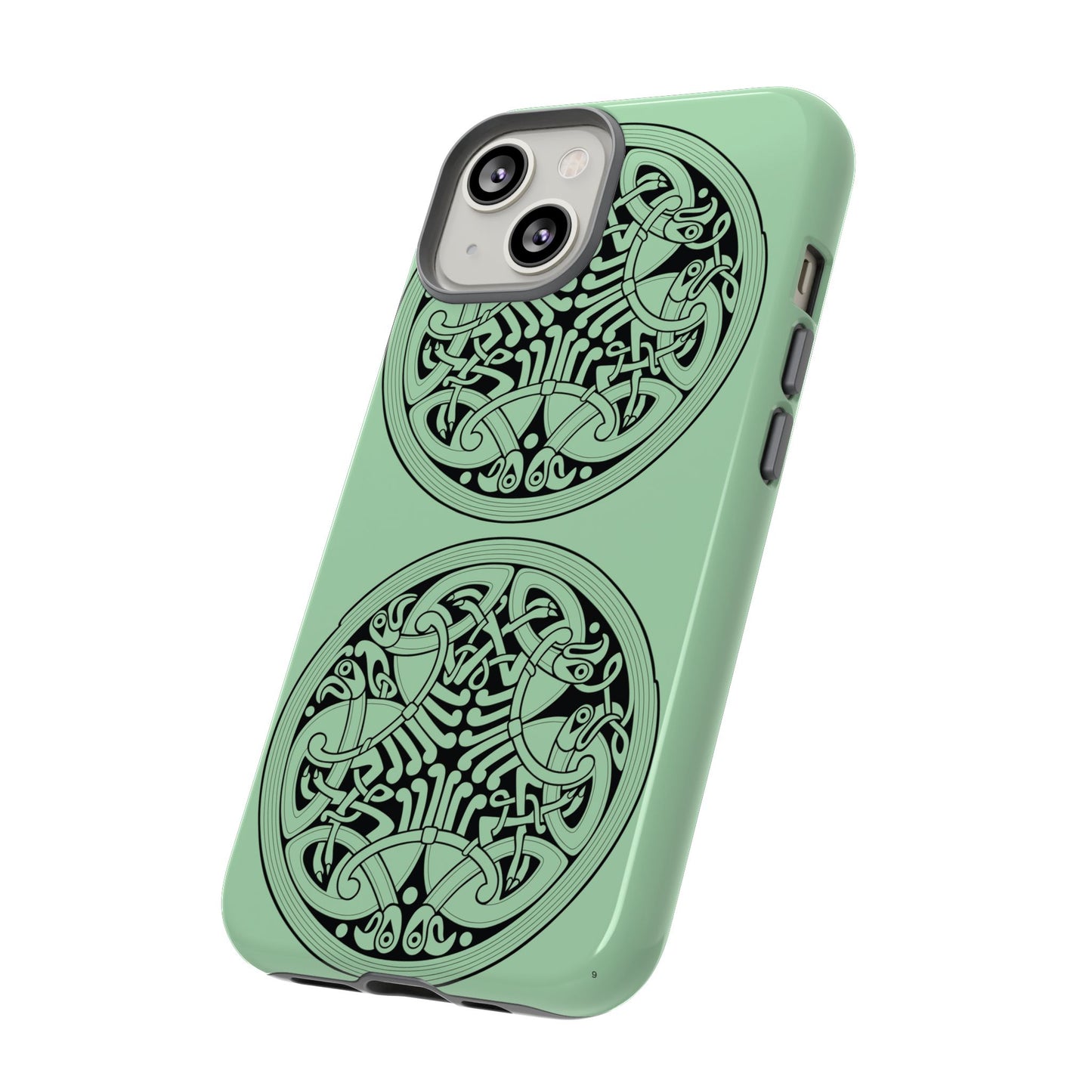 Tough Case Celtic Medallion Mint Green Design Phone Cover Compatible with iPhone 17, 16, 15, 14, 13, Galaxy, Google, Irish Heritage Pattern