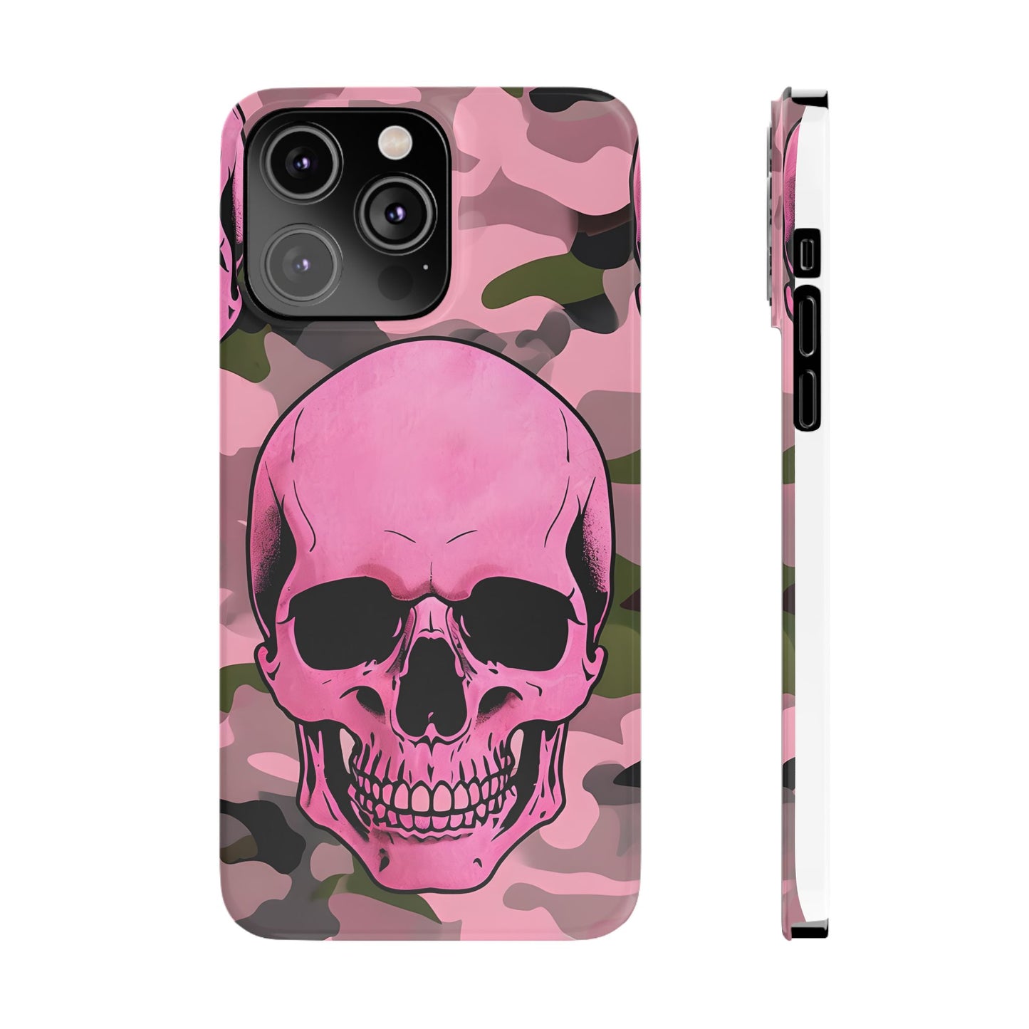 Pink Camo Skull Phone Case, Slim Case for iPhone, Edgy Phone Accessory, Unique Gift for Her, Trendy Tech Lover
