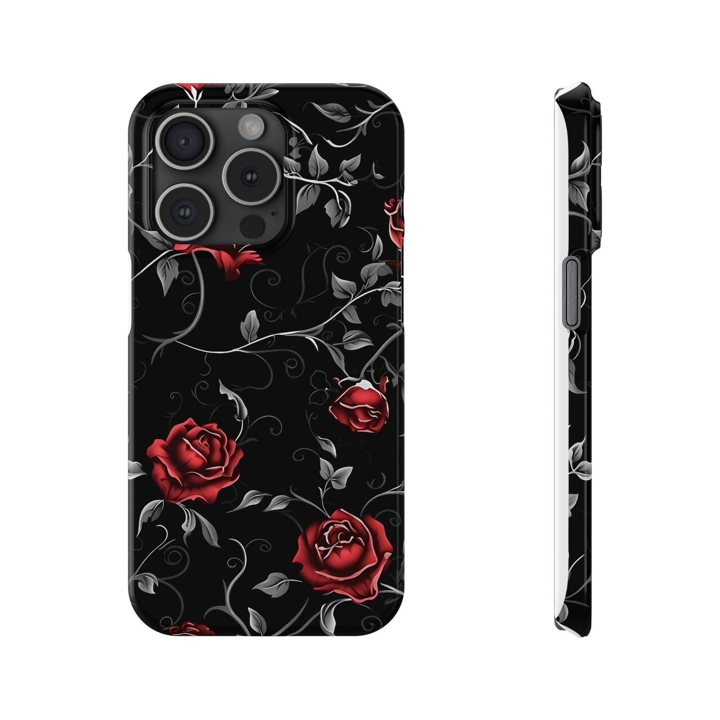 Elegant Floral Slim Phone Cases, Gothic Style Case, Rose Design Cover, Unique Gift for Her, Phone Accessories, Modern Chic