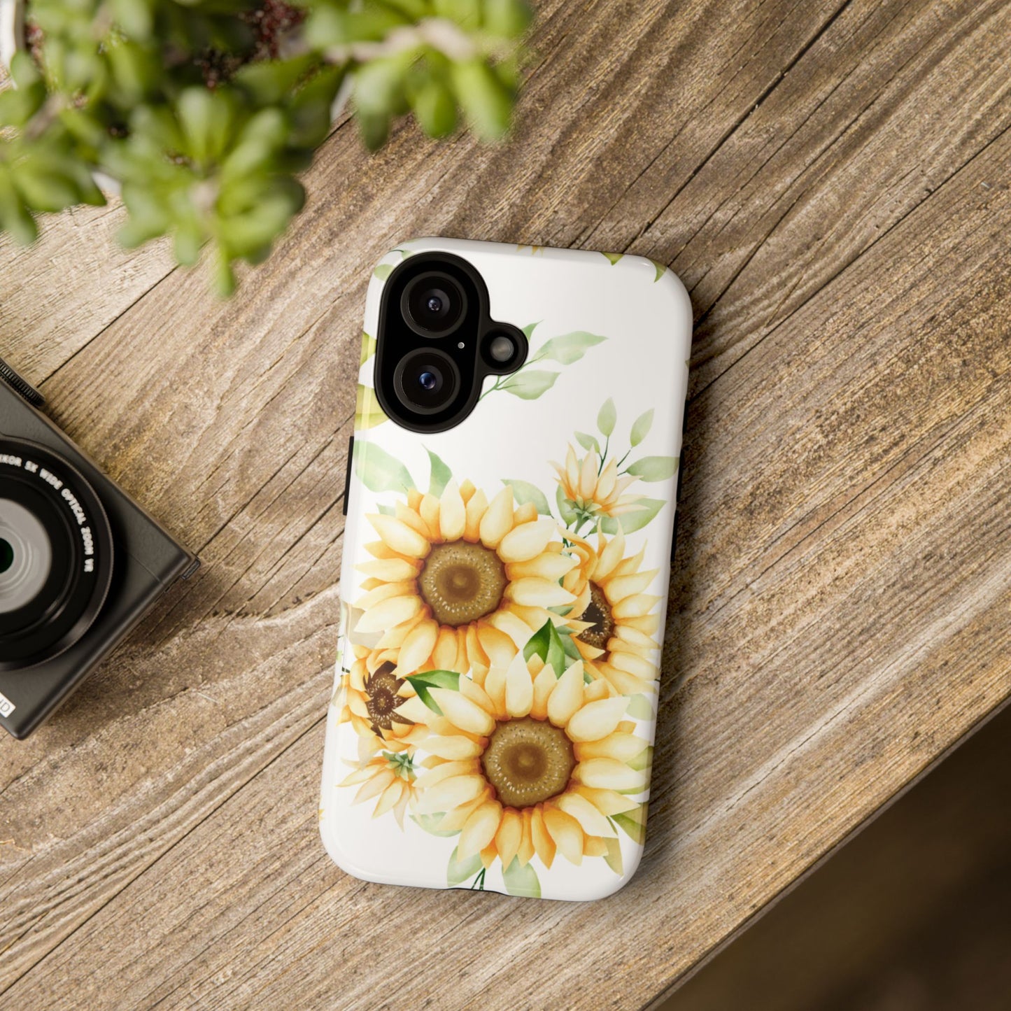 Sunflower Floral Tough Phone Case - Watercolor Botanical Art, Bright Nature Aesthetic, Compatible with iPhone, Galaxy, and Google Phones