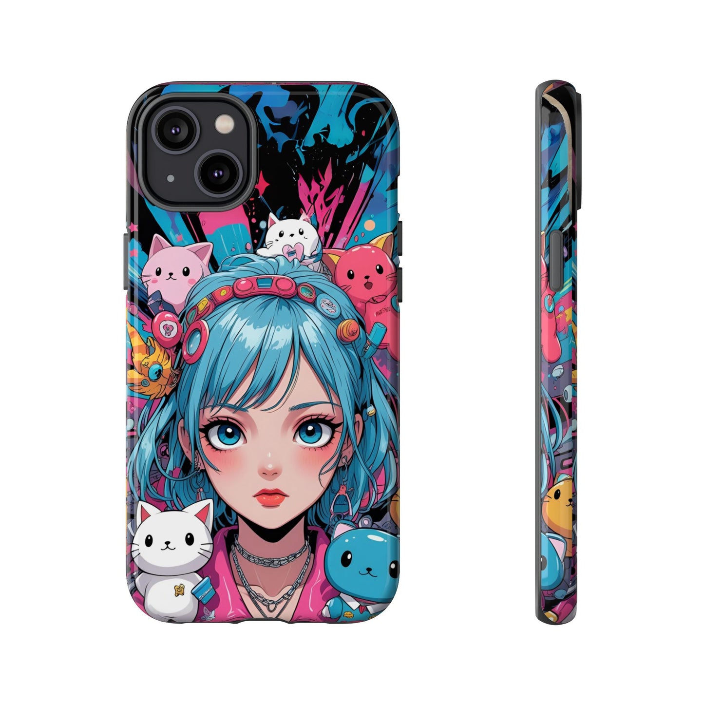Y2K Anime Girl Tough Phone Case - Cute Maximalist Aesthetic, Kawaii Vaporwave Style, Compatible with iPhone, Galaxy, and Google Phones