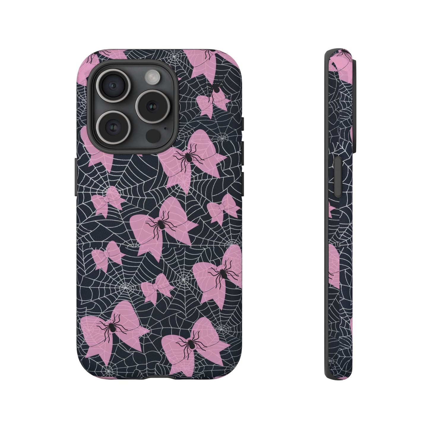 Pink Spider Bow Phone Case, Goth Coquette Spiderweb Phone Cover Creepy Cute Halloween Aesthetic Case Spooky Glam Girl Accessory for Alt Fans