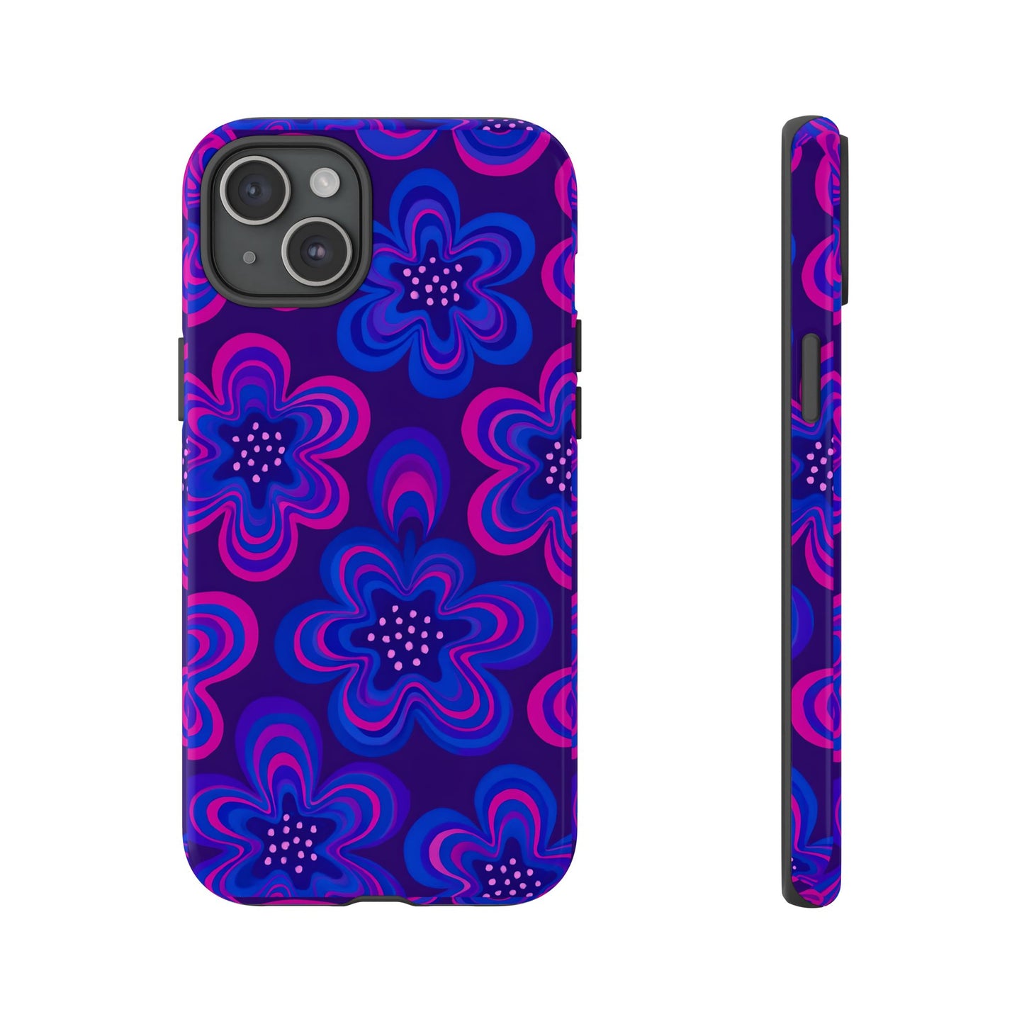 Retro Swirl Flower Tough Phone Case - Groovy Psychedelic Floral Pattern, Funky Vintage Aesthetic, Compatible with iPhone, Galaxy, and Google