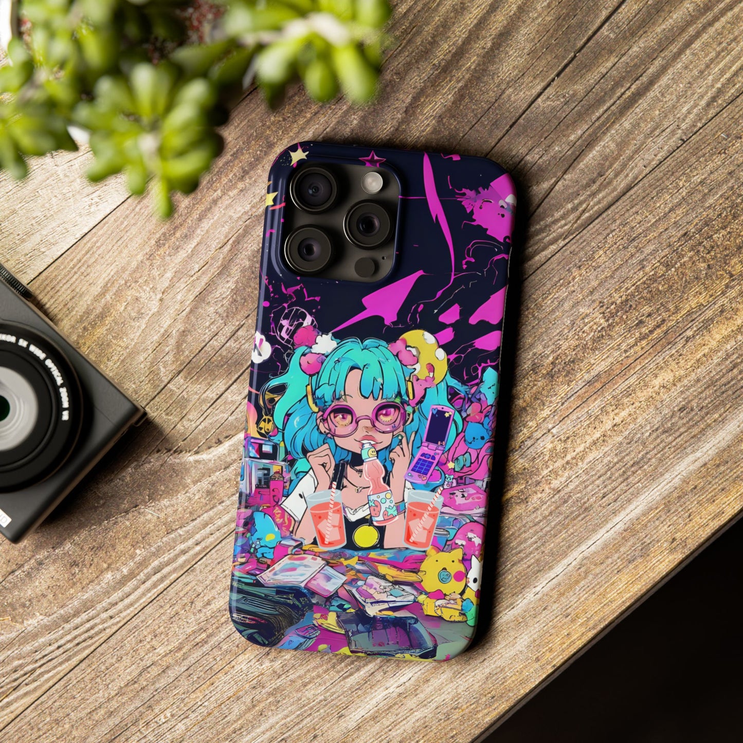2K Anime Girl Slim Phone Case - Kawaii Vaporwave Style, Cute Maximalist Aesthetic, Cute Phone Covers, Unique Gifts for Teens