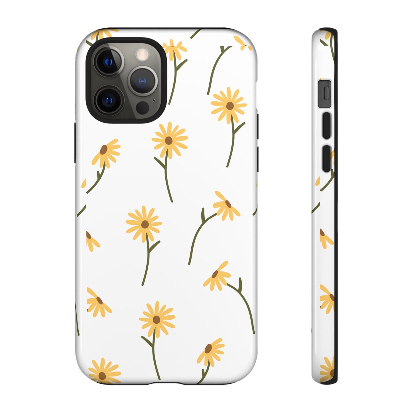 Sunflower Floral Tough Phone Case - Minimal Daisy-Inspired Print, Simple Botanical Aesthetic, Compatible with iPhone, Galaxy, and Google