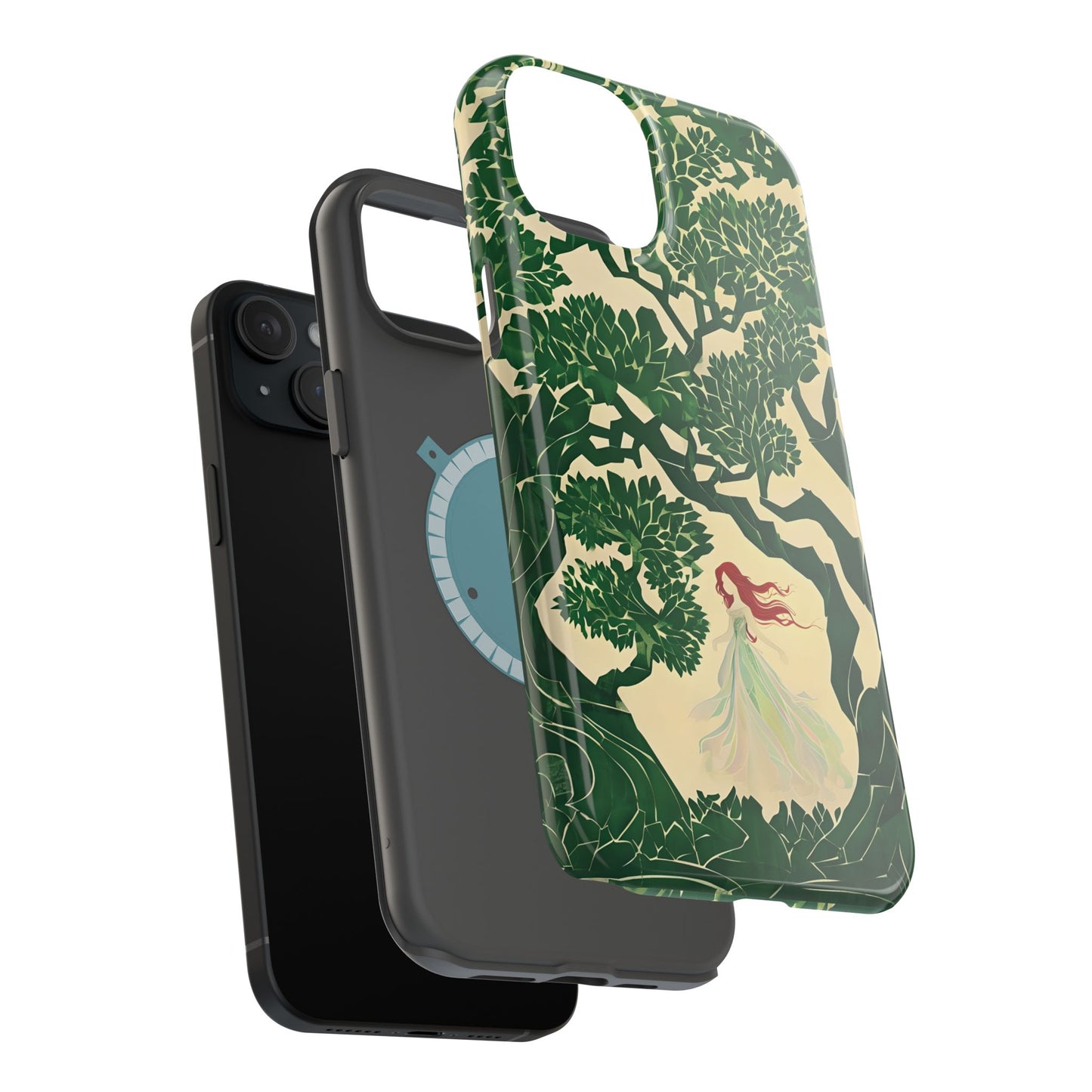 Ginger Fairy Magnetic Phone Case, Enchanted Forest Redhead Art, Irish Green Fantasy Compatible with iPhone 17, 16, 15, 14, 13