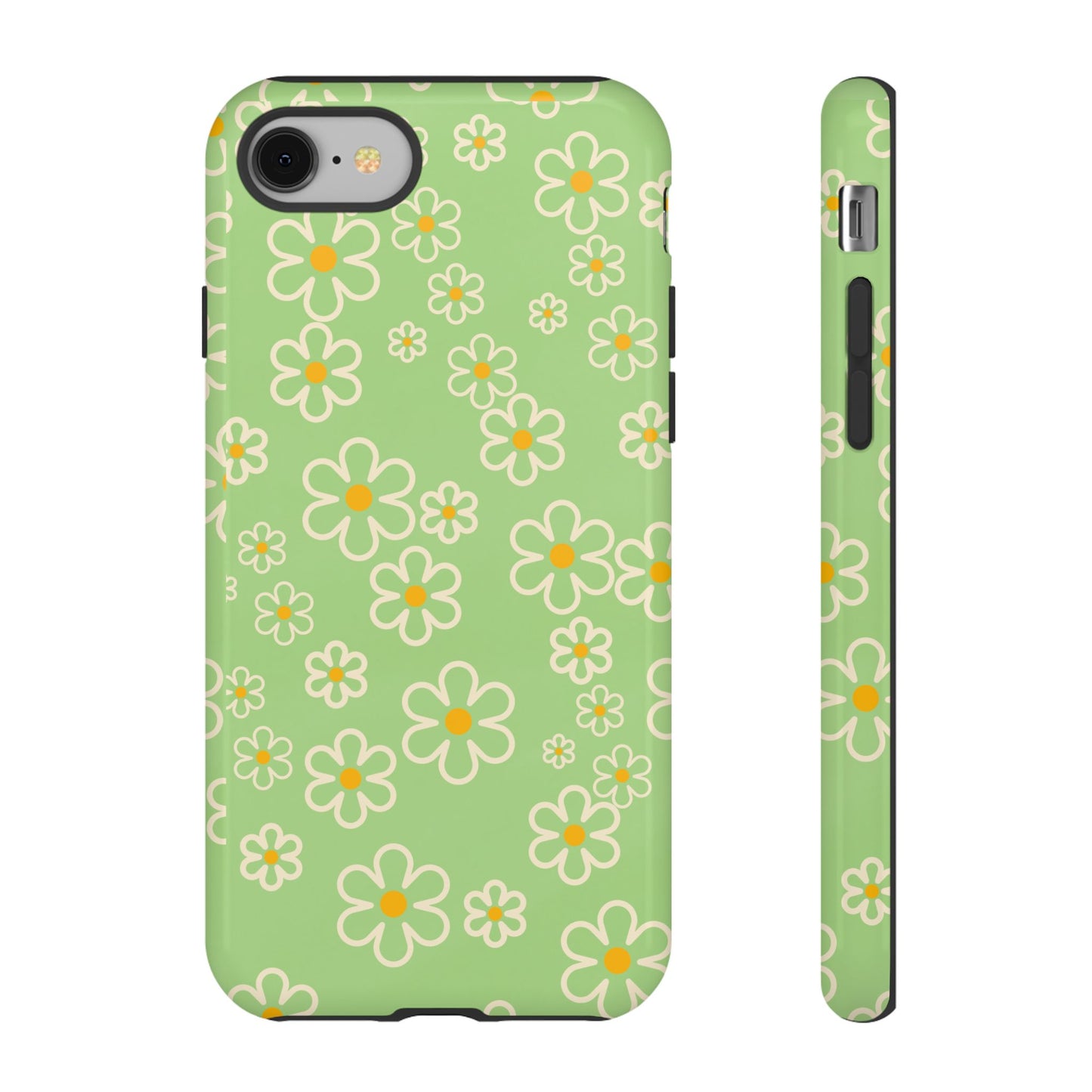 Minimal Daisy Flower Tough Phone Case - Retro Coquette Floral Print, Cute Soft Aesthetic, Compatible with iPhone, Galaxy, and Google Phones