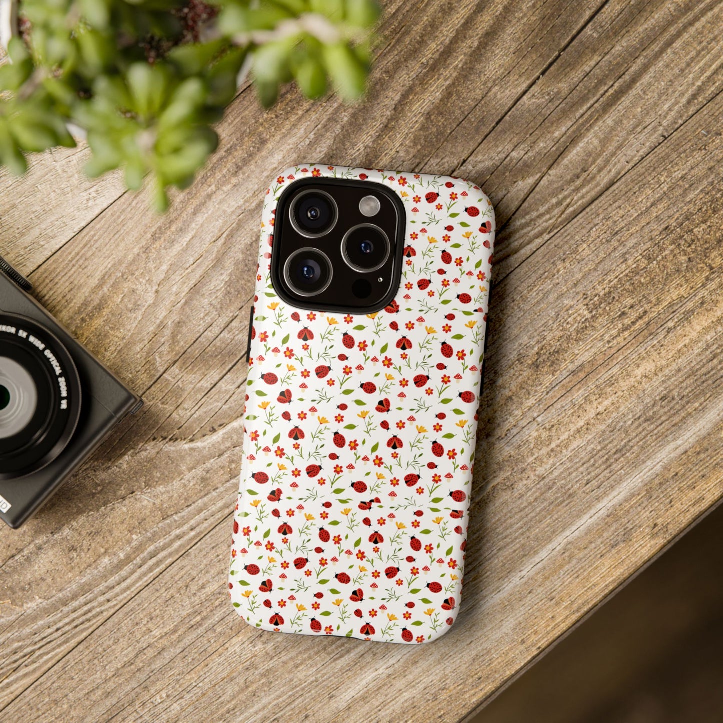 Ladybug Tough Phone Case - Cute Insect Aesthetic, Nature-Inspired Pattern Art, Compatible with iPhone, Galaxy, and Google Phones