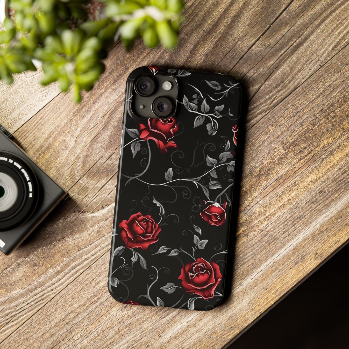 Elegant Floral Slim Phone Cases, Gothic Style Case, Rose Design Cover, Unique Gift for Her, Phone Accessories, Modern Chic