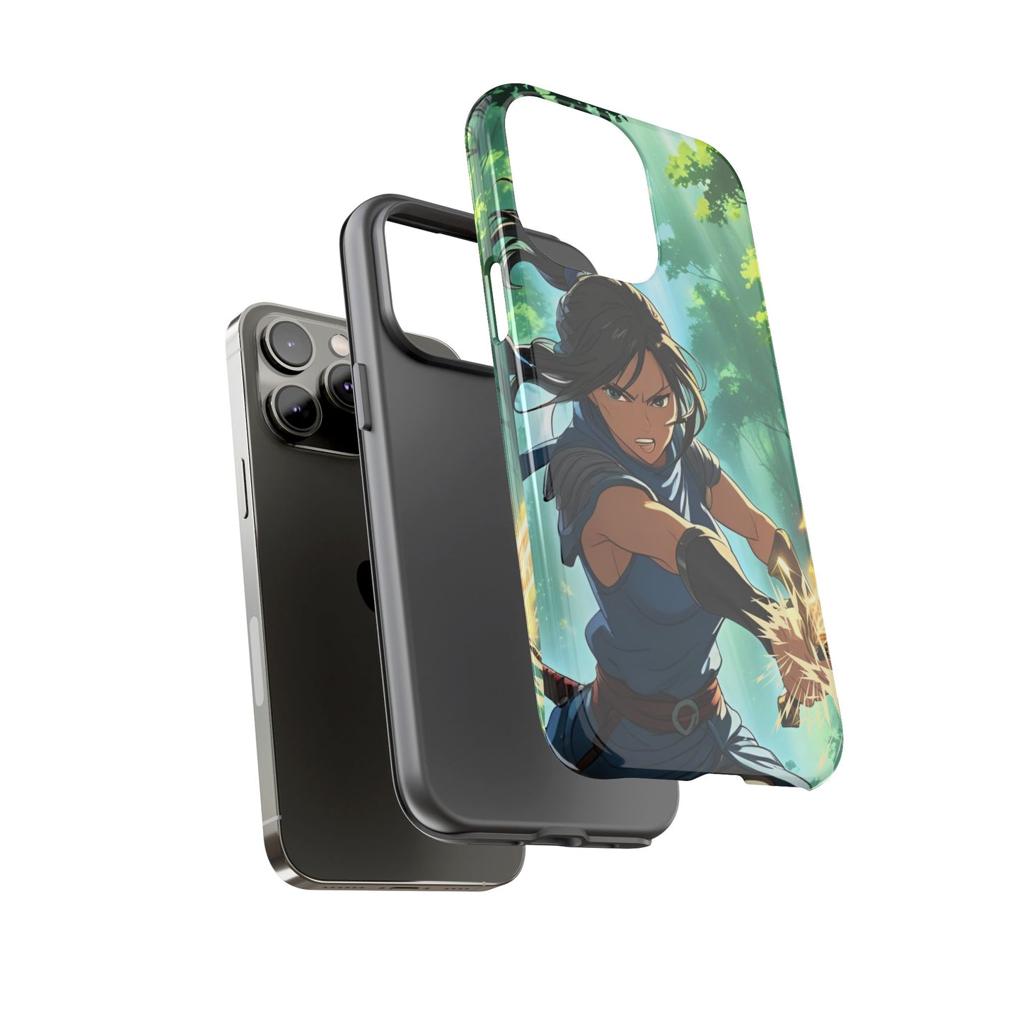 Anime Warrior Girl Tough Phone Case - Japanese Action Aesthetic, Fierce Heroine Design, Compatible with iPhone, Galaxy, and Google Phones