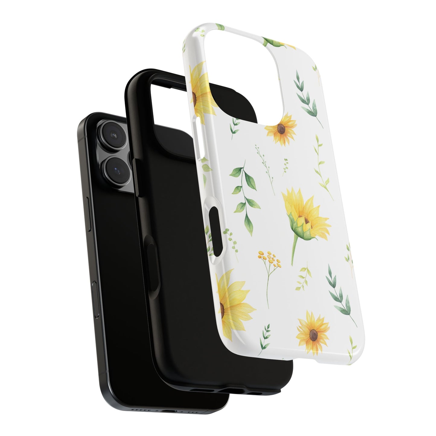 Sunflower Floral Tough Phone Case - Watercolor Botanical Print, Bright Nature Aesthetic, Compatible with iPhone, Galaxy, and Google Phones
