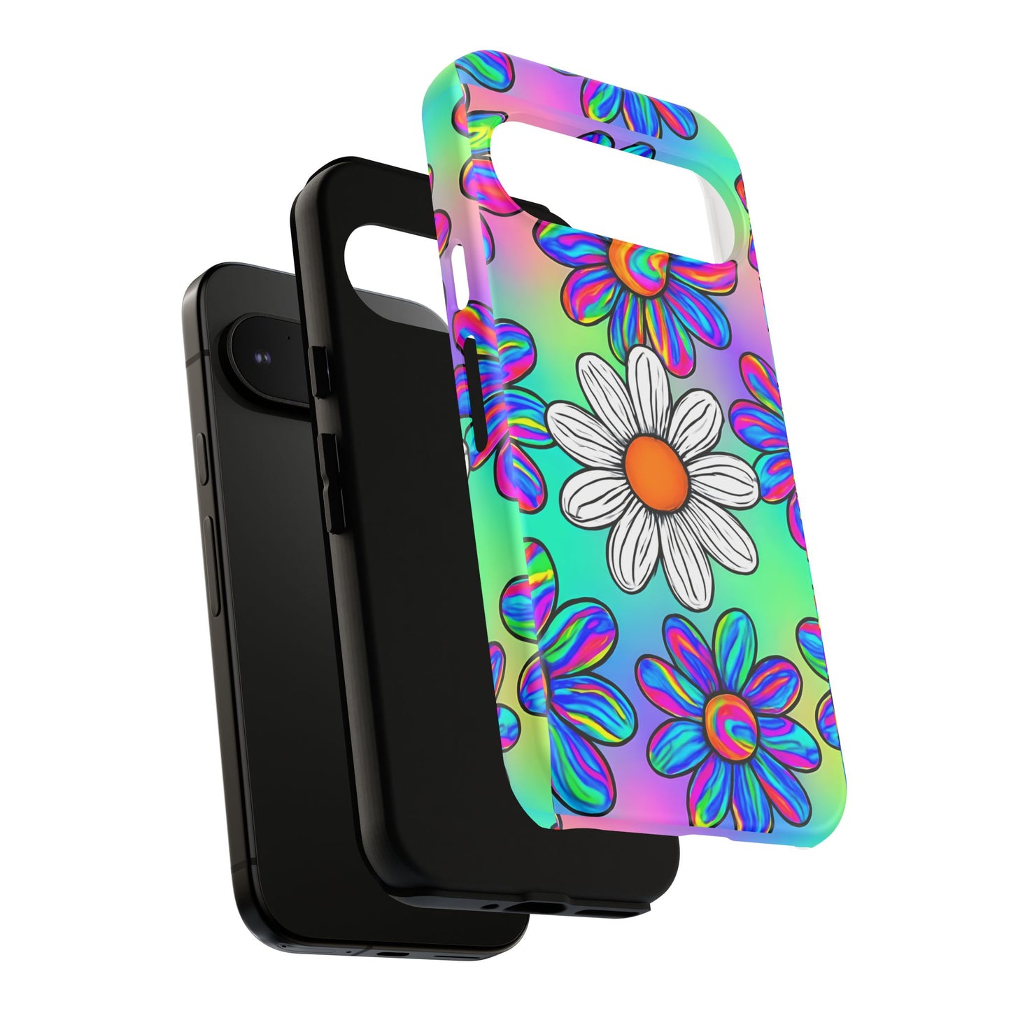 Trippy Daisy Tough Phone Case - Psychedelic Floral Design, Colorful Retro Aesthetic, Compatible with iPhone, Galaxy, and Google Phones