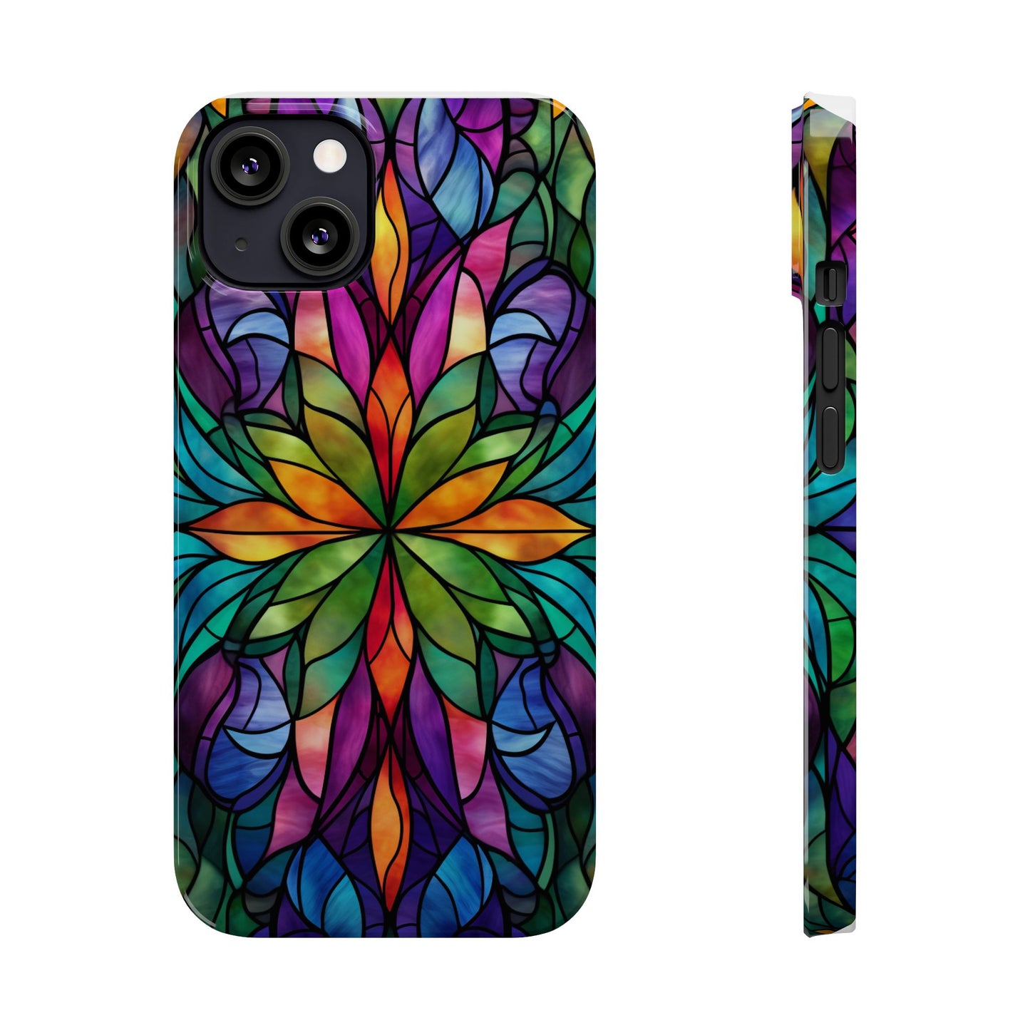 Vibrant Floral Slim Phone Cases, Colorful Cell Phone Cover, Stained Glass Design, Unique Gift for Her, Artistic Accessories, Phone Case