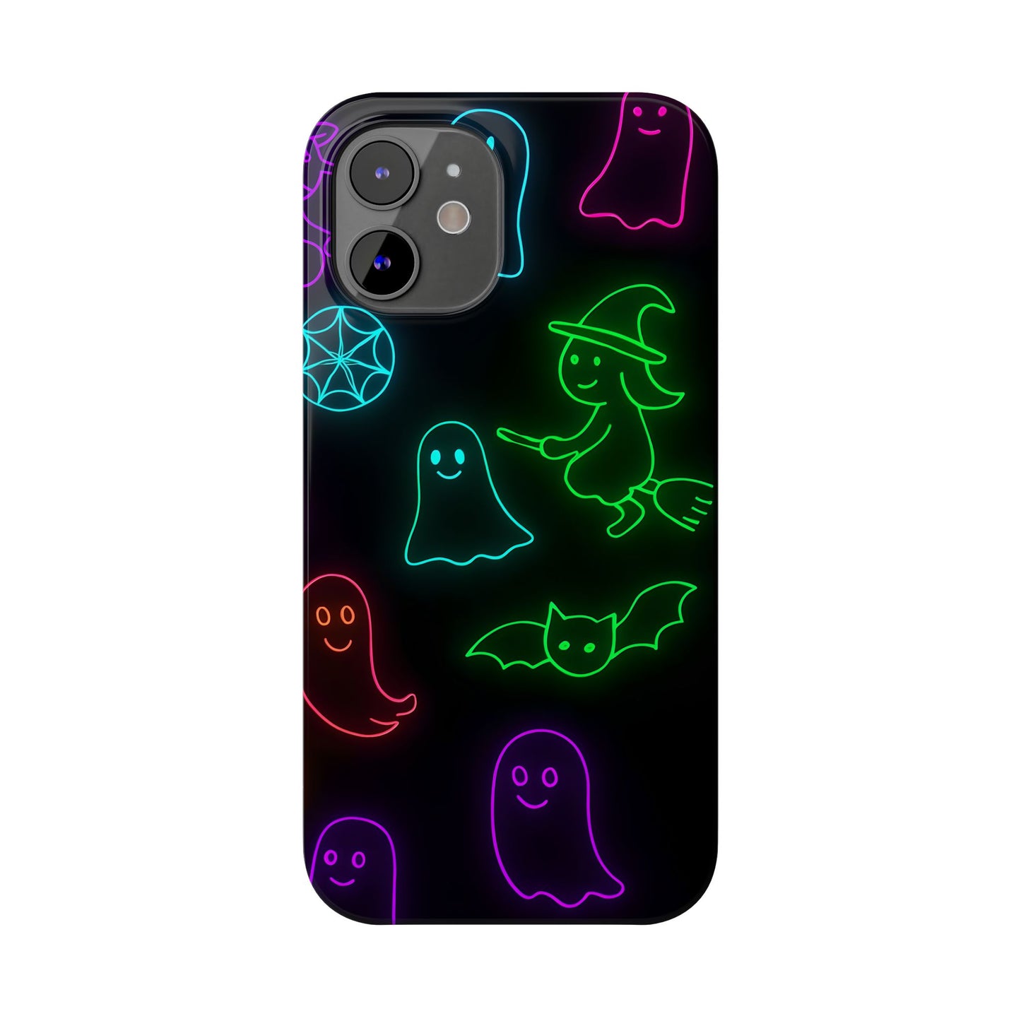 Neon Halloween Phone Case, Cute Ghost Witch Aesthetic Slim Phone Case, Compatible with iPhone, Galaxy, Google