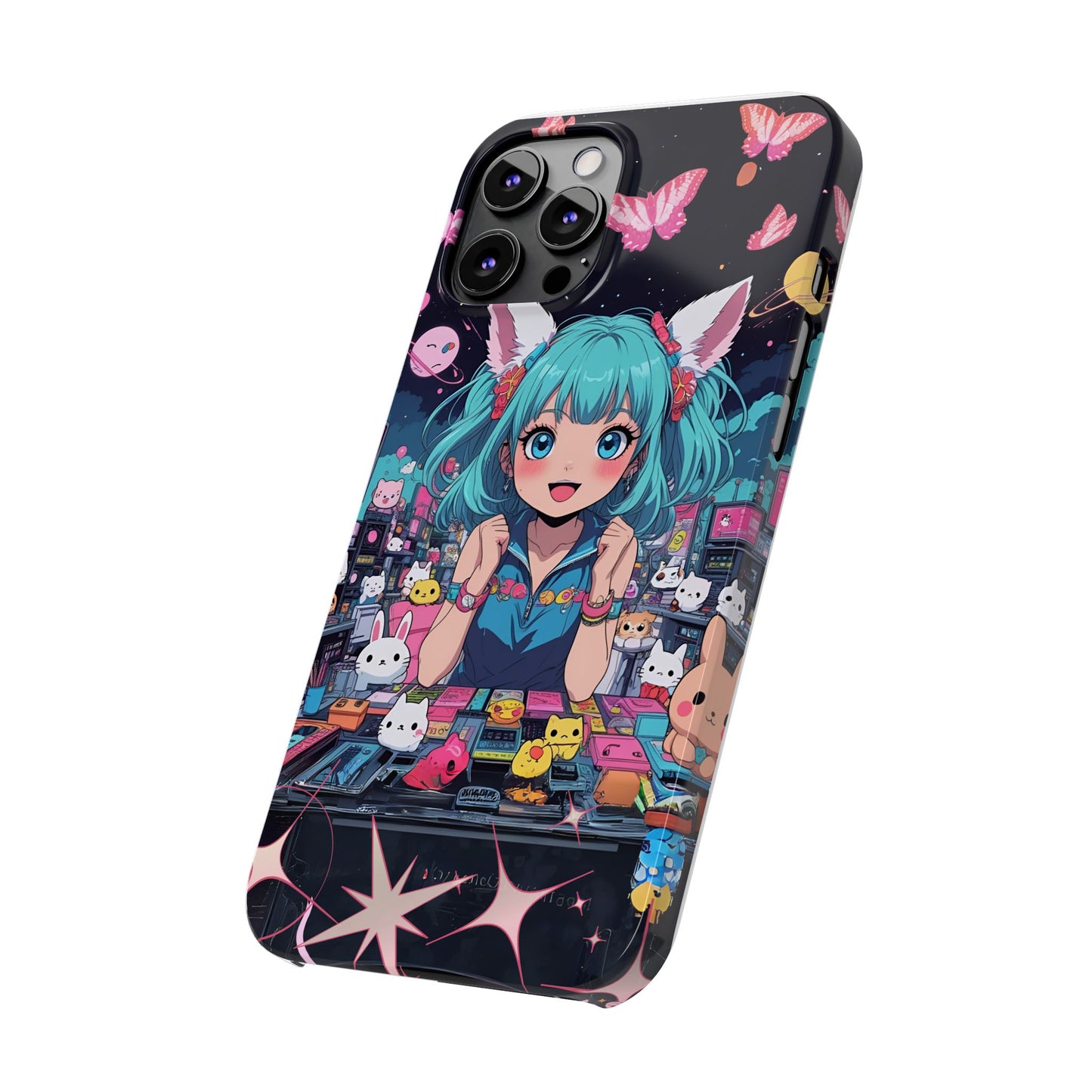 Y2K Anime Girl Slim Phone Case, Kawaii Vaporwave Style, Cute Maximalist Aesthetic, Anime Design, Slim Protection, Aesthetic Accessory